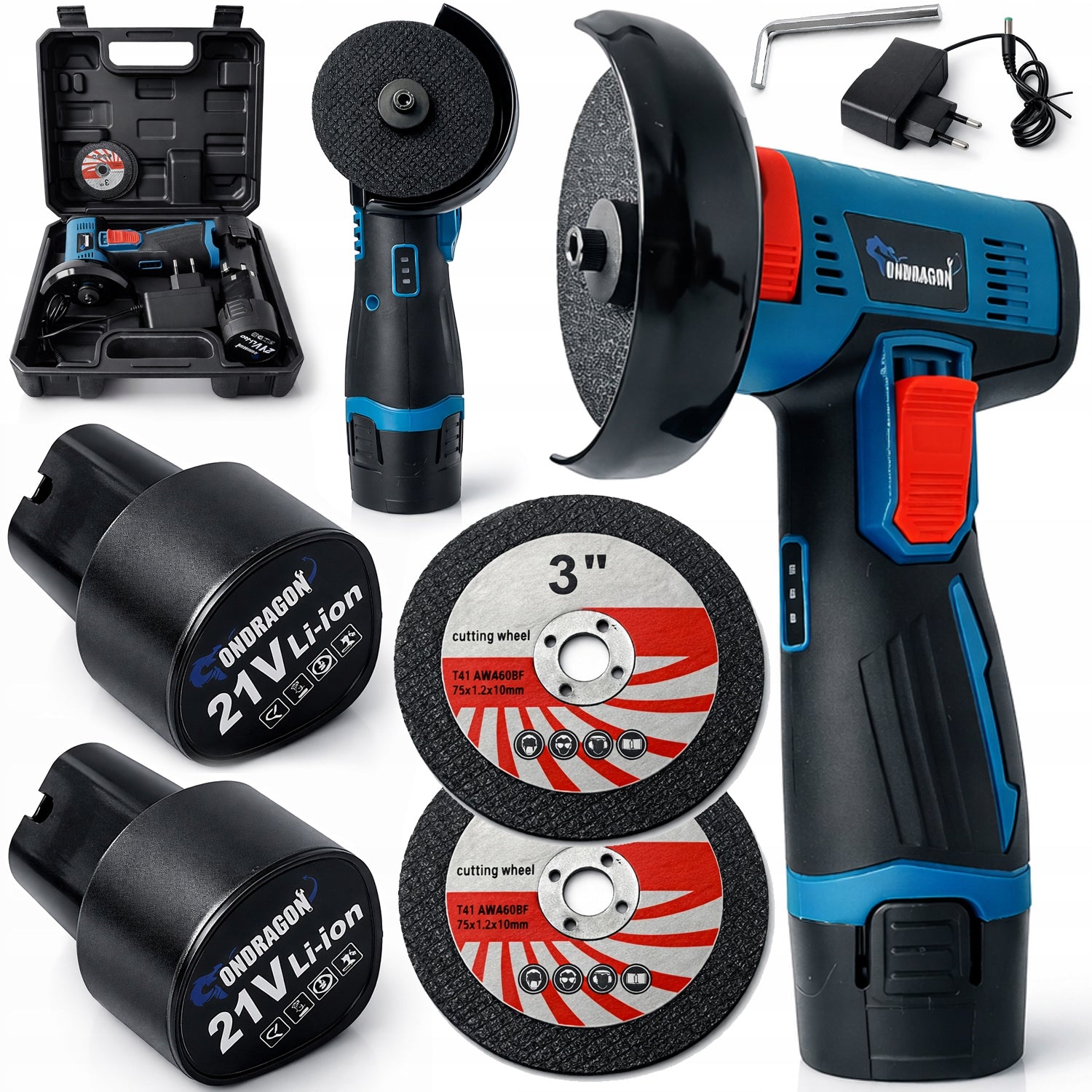 CORDLESS ANGLE GRINDER 19500 RPM 2XDISC 2xAKU 21V