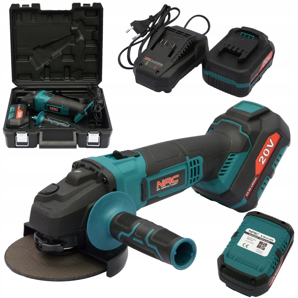 CORDLESS ANGLE GRINDER NAC 20 V BATTERY 4 Ah 125 MM + SUITCASE