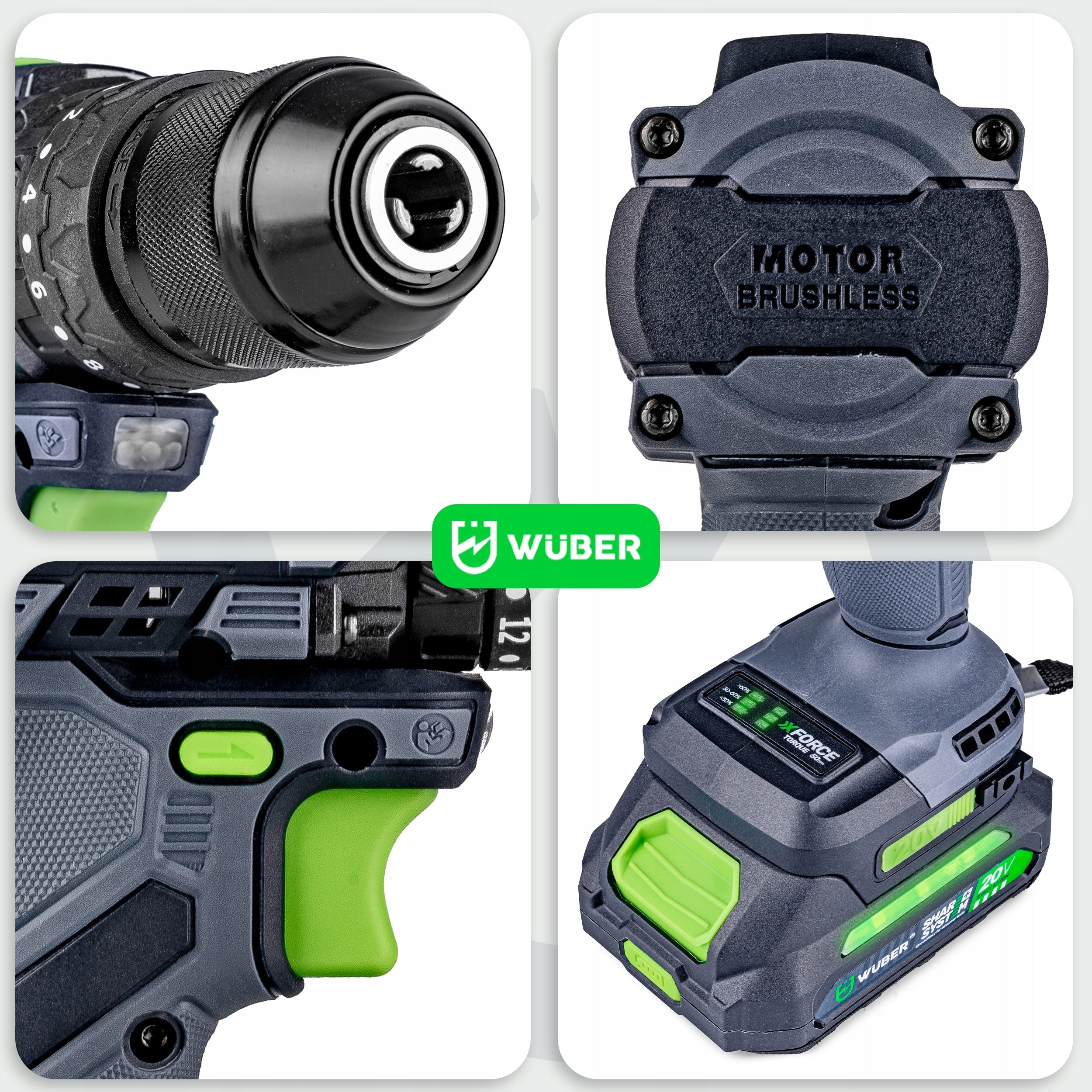 CORDLESS BRUSHLESS DRILL/DRIVER + 2X AKU + CHARGER SET Brand Wuber