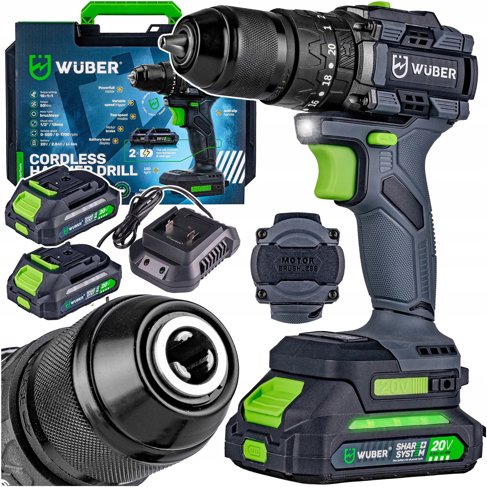CORDLESS BRUSHLESS DRILL/DRIVER + 2X AKU + CHARGER SET