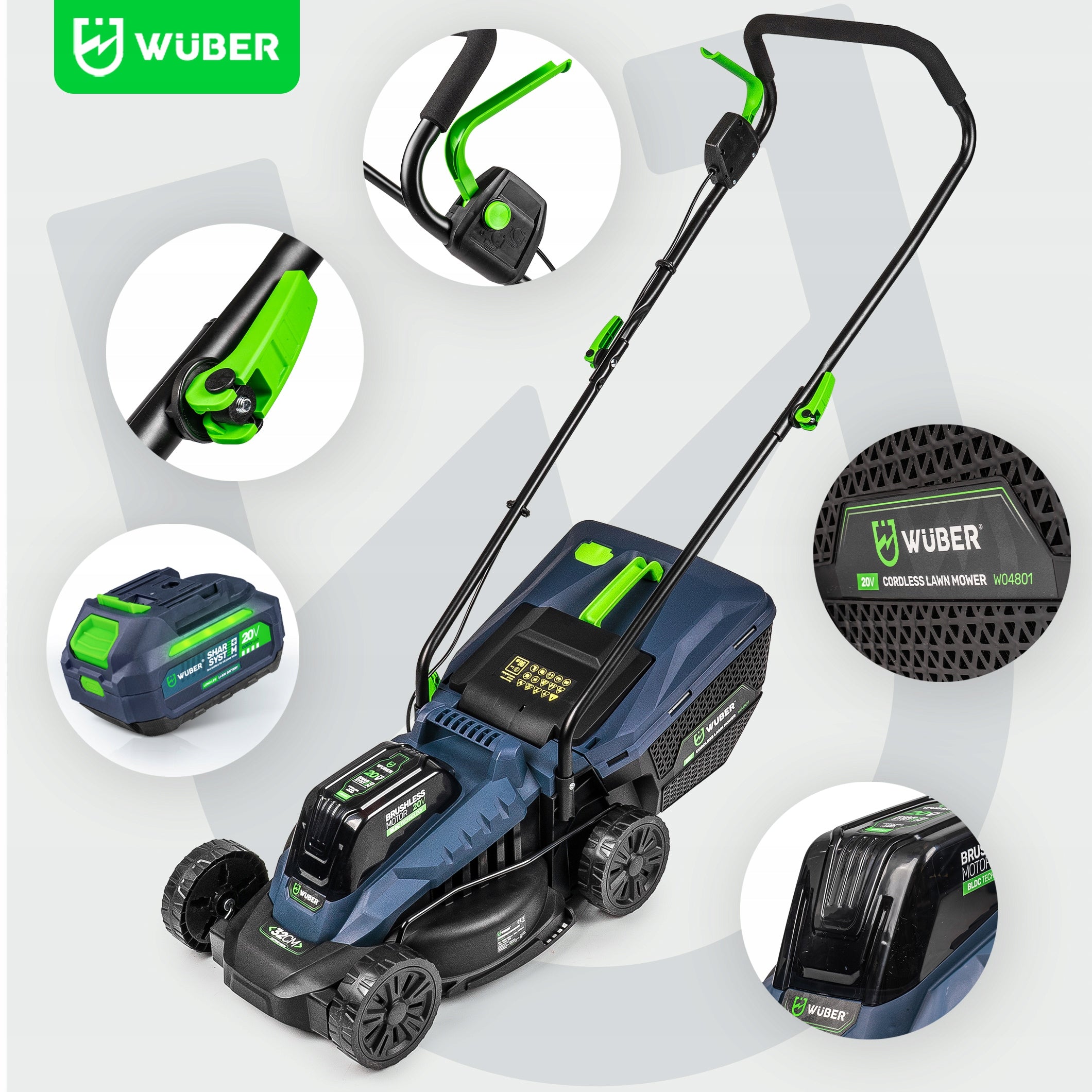 CORDLESS BRUSHLESS LAWN MOWER AKU 6.0AH SOLID STRONG WUBER Mowing width 32 cm
