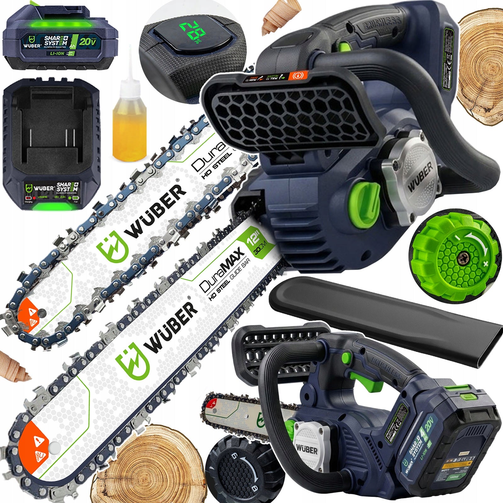 CORDLESS CHAINSAW 4.0Ah GUIDE 12" AKU BATTERY SET +OIL