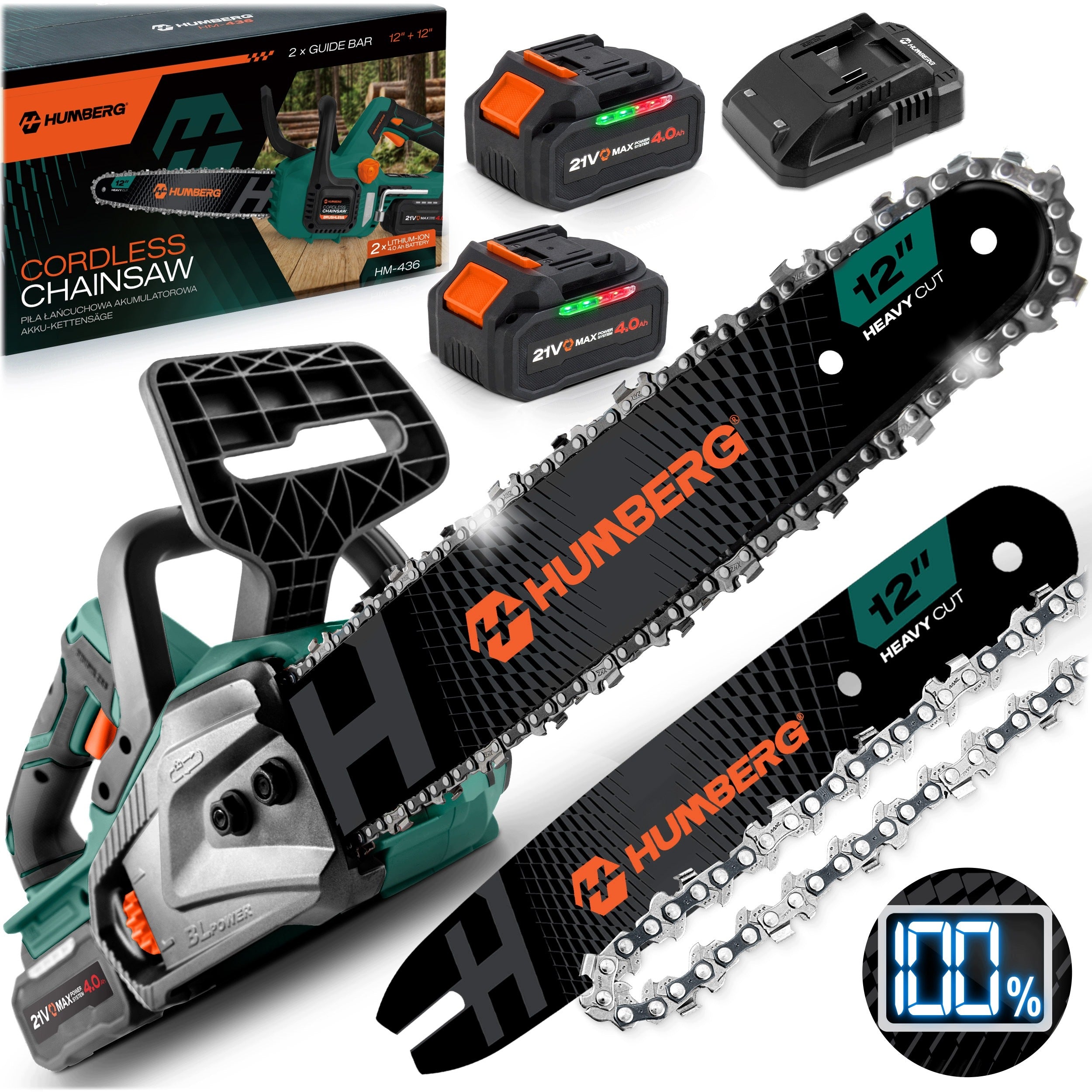 CORDLESS CHAINSAW BRUSHLESS 12" inches + 2x aku 4AH