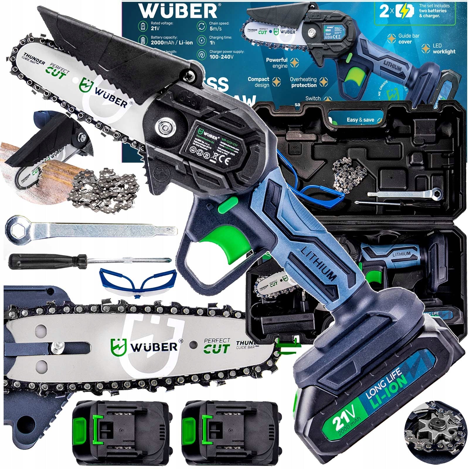 CORDLESS CHAINSAW MINI BRANCH SAW 2xAKU 2xCHAIN