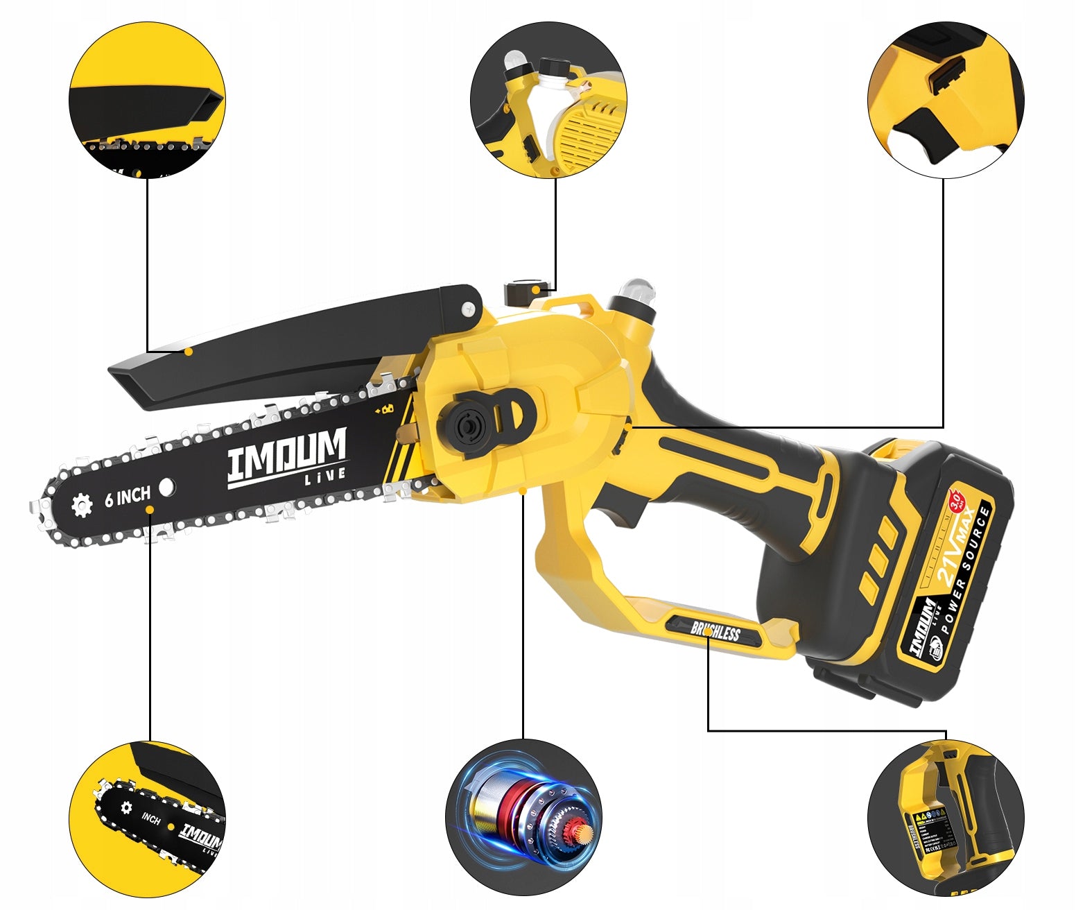 CORDLESS CHAINSAW PRO SAW 6" 2 AKU + STRONG CASE IMOUM Packaging status original