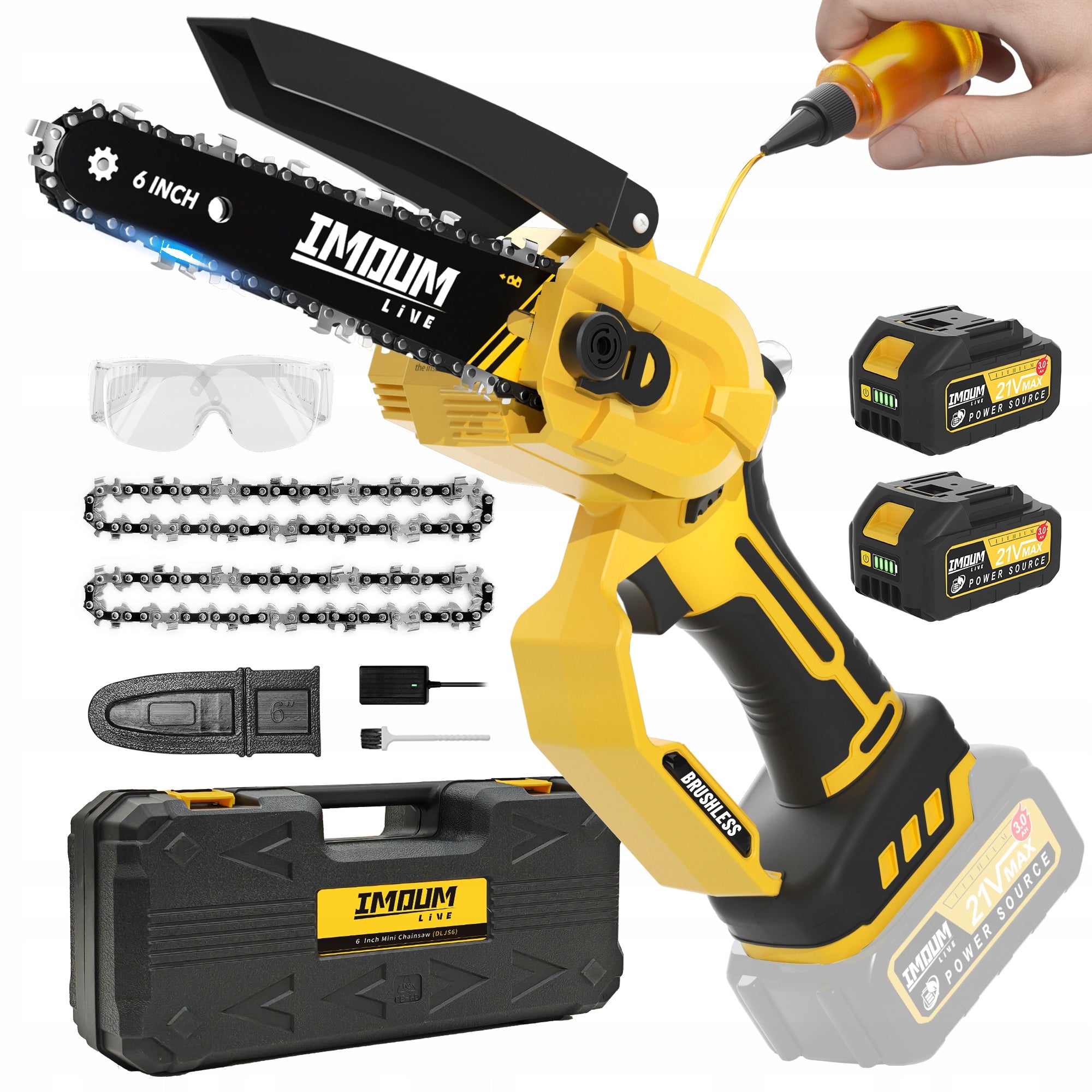 CORDLESS CHAINSAW PRO SAW 6" 2 AKU + STRONG CASE IMOUM Series piła łańcuchowa akumulatorowa