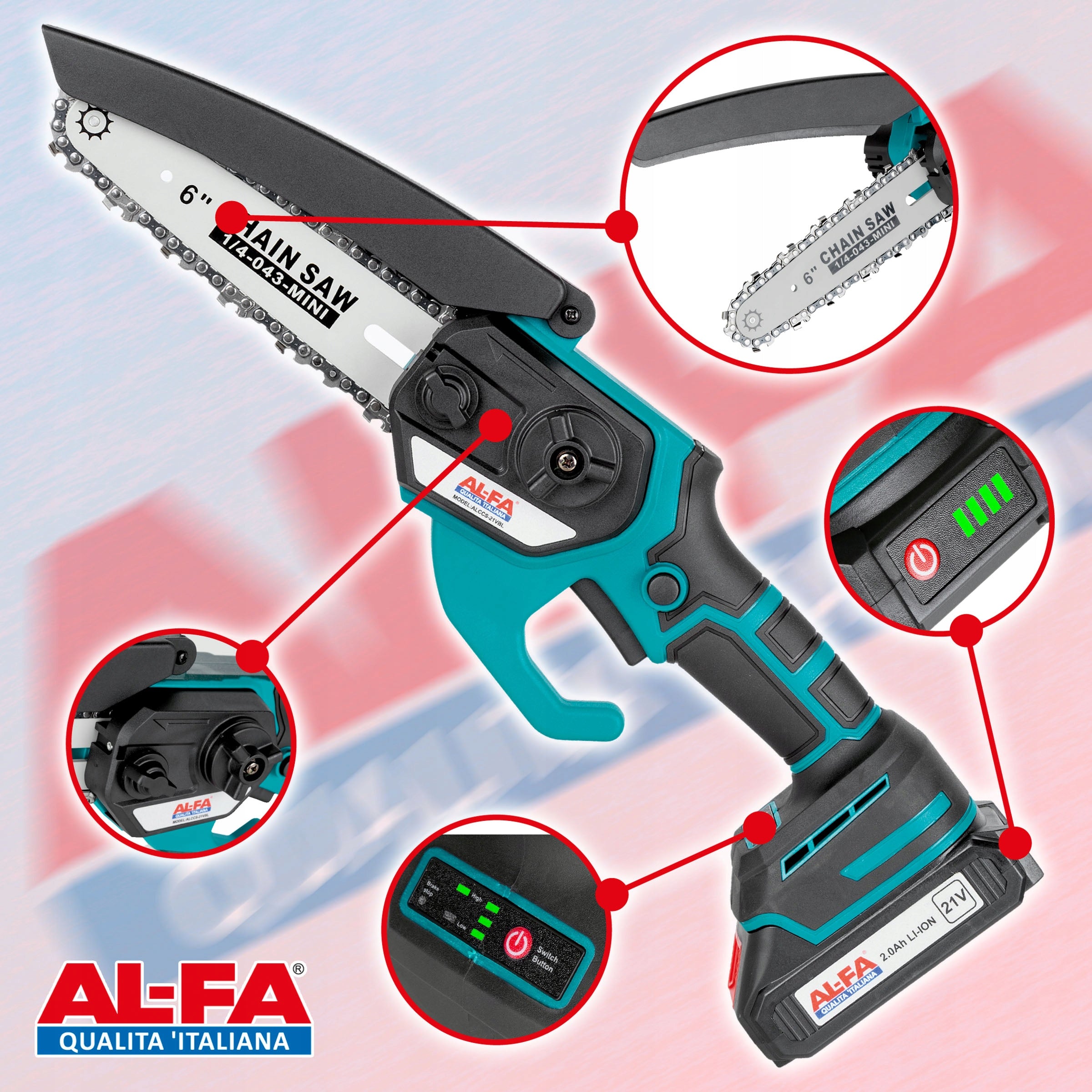 CORDLESS Chainsaw 6" BRUSHLESS 2xbatteries 2x prow,łanc Brand AL-FA