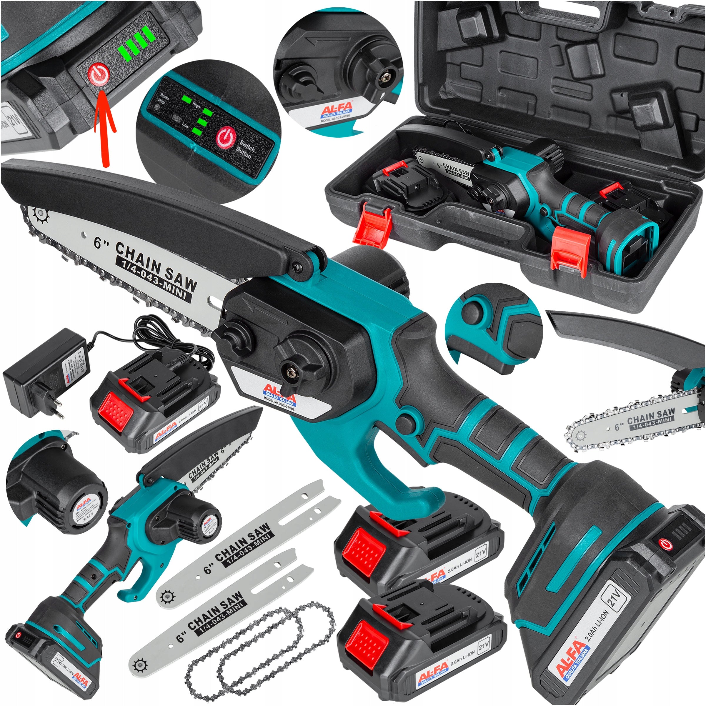 CORDLESS Chainsaw 6" BRUSHLESS 2xbatteries 2x prow,łanc