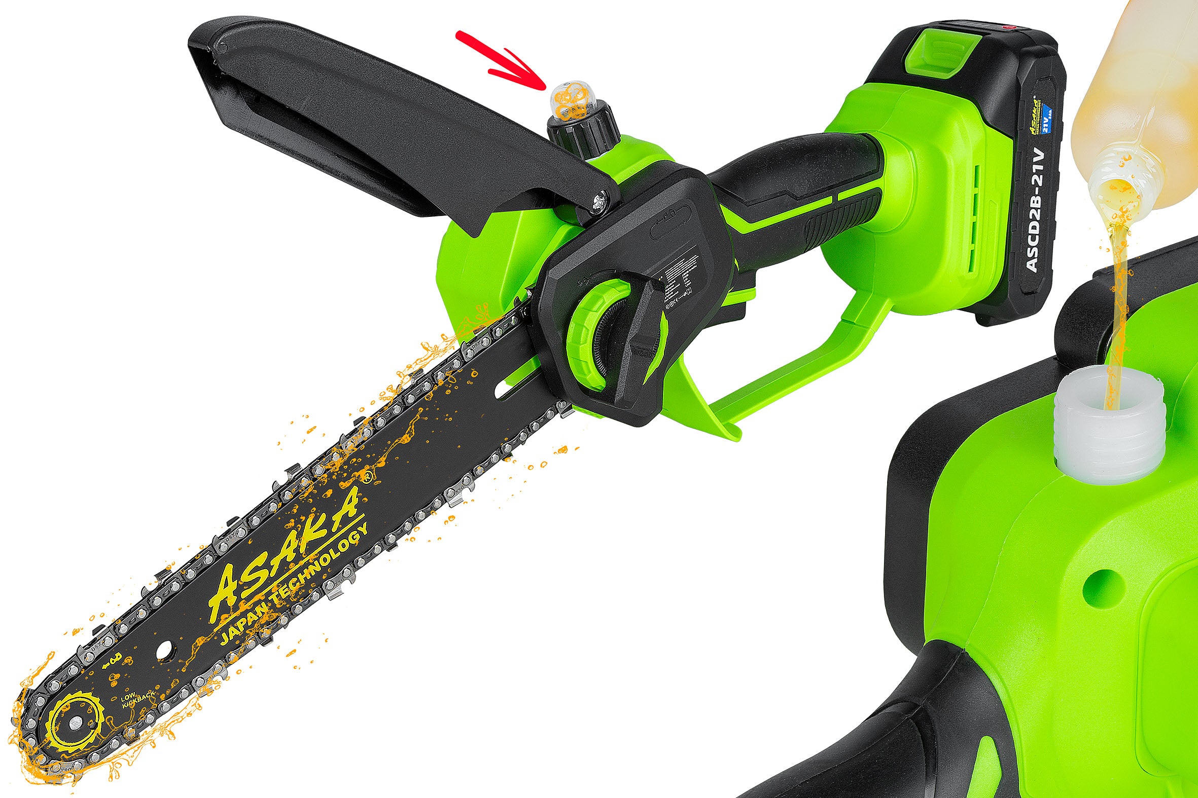 CORDLESS Chainsaw 8" BRUSHLESS Chain Lubrication 2 Bat Battery voltage 21 V