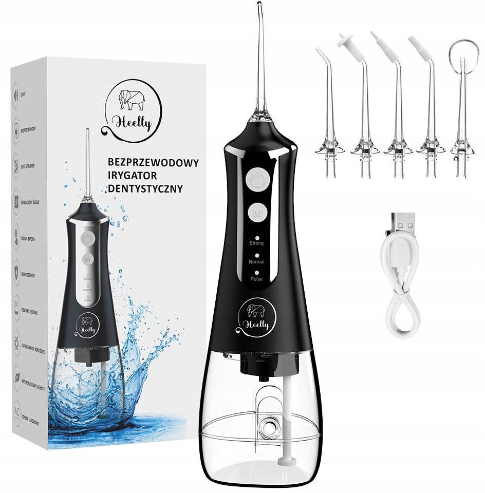 CORDLESS DENTAL TOOTH IRRIGATION POWERFUL 5 NOZZLES HEELLY BLACK