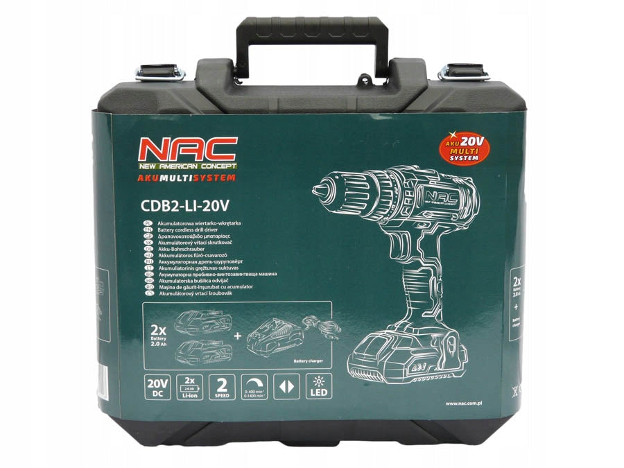 CORDLESS DRILL NAC 20 V 2 BATTERIES 2 GEARS + SUITCASE Brand no brand