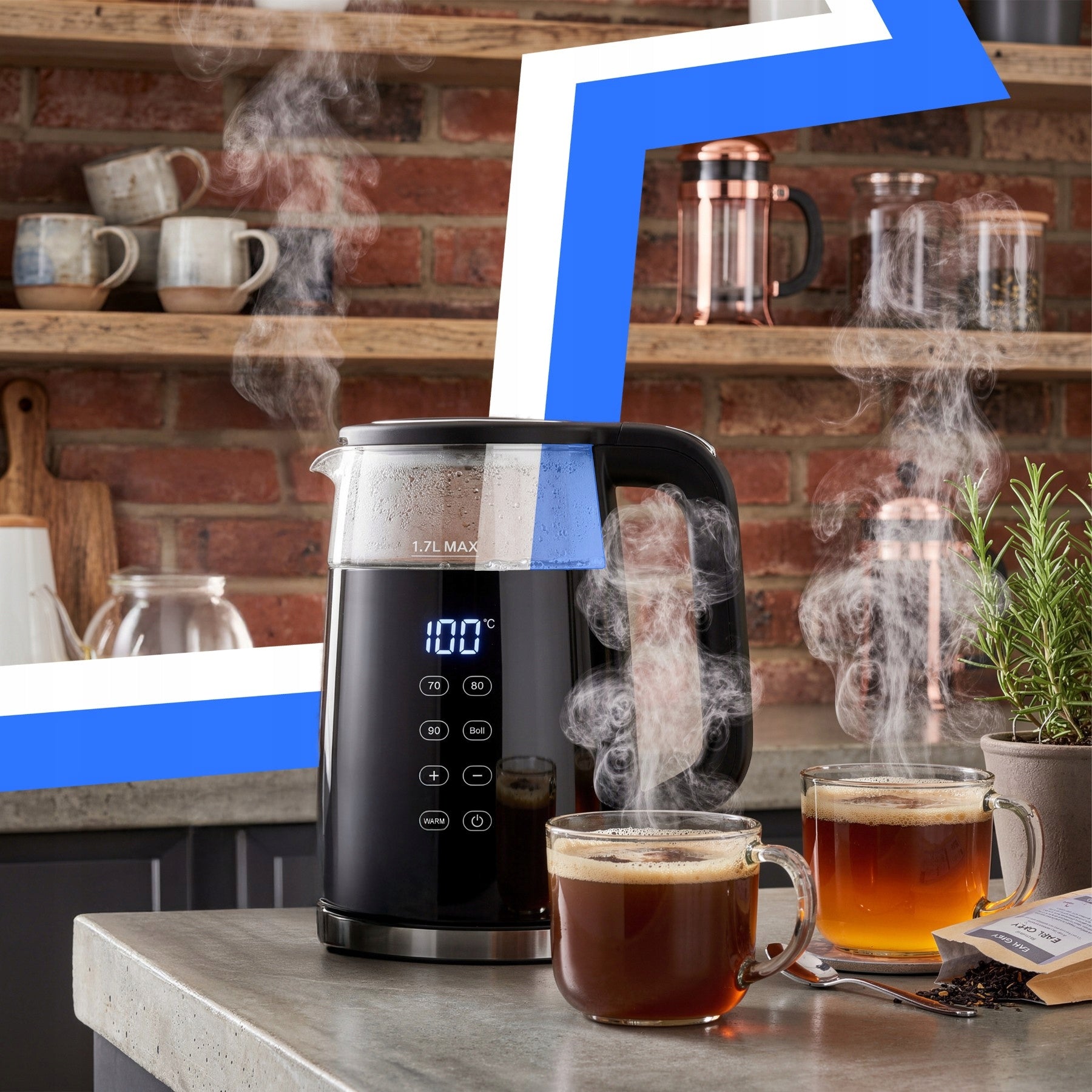 CORDLESS ELECTRIC KETTLE 1,7L 2200W GLASS TEMPERATURE CONTROL Dominant color black