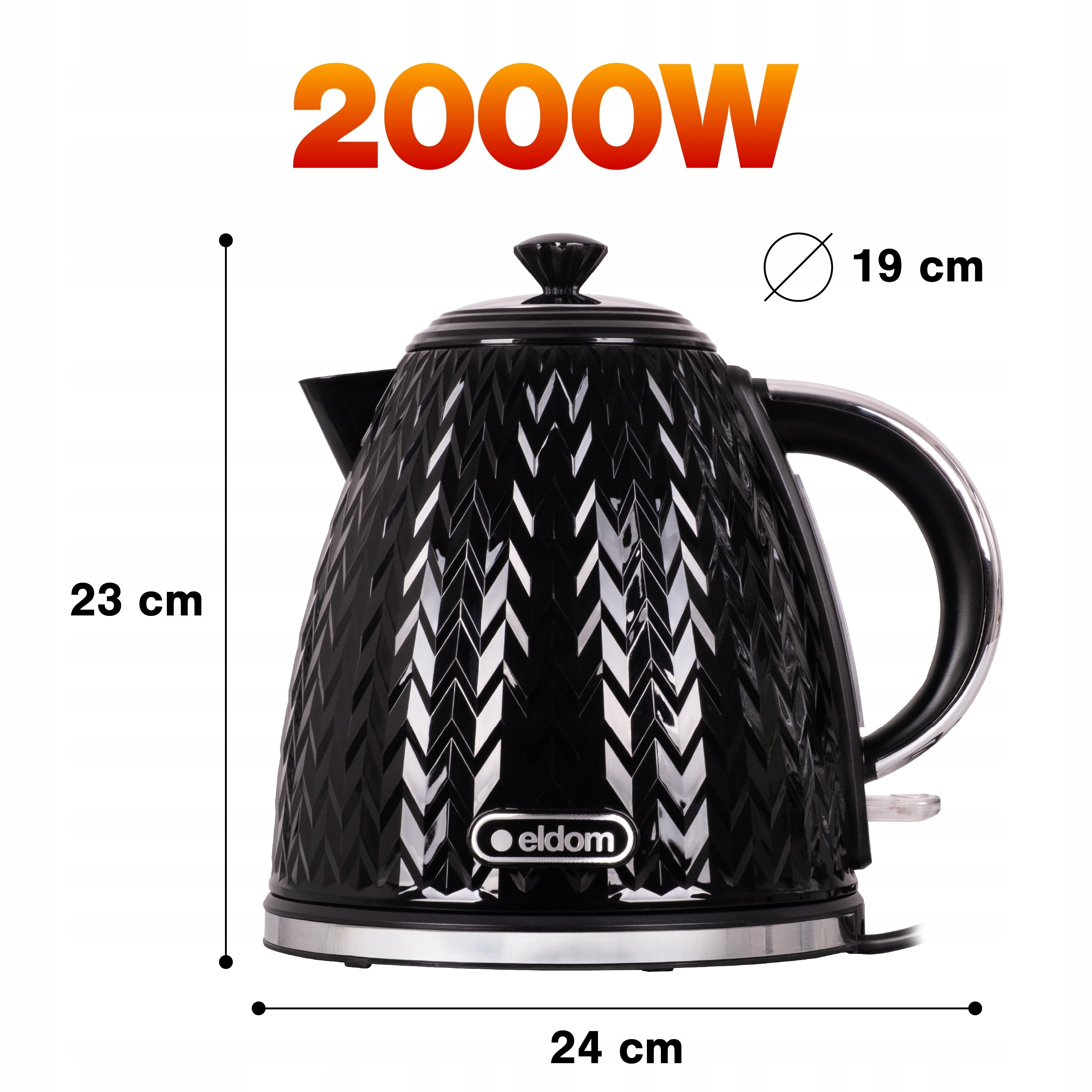 CORDLESS ELECTRIC KETTLE BLACK 2000W 1,7L ELDOM Brand Eldom