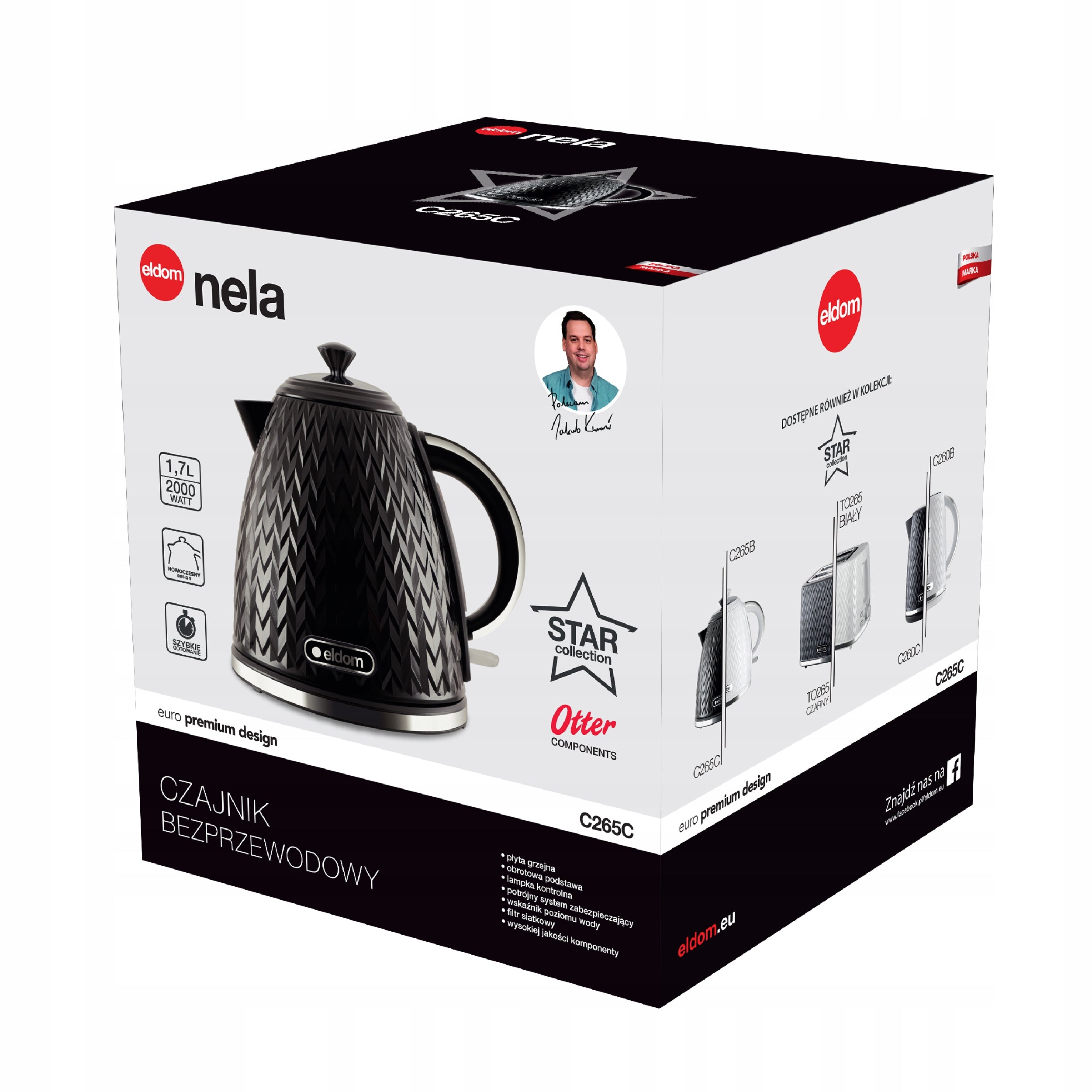 CORDLESS ELECTRIC KETTLE BLACK 2000W 1,7L ELDOM Model Nela