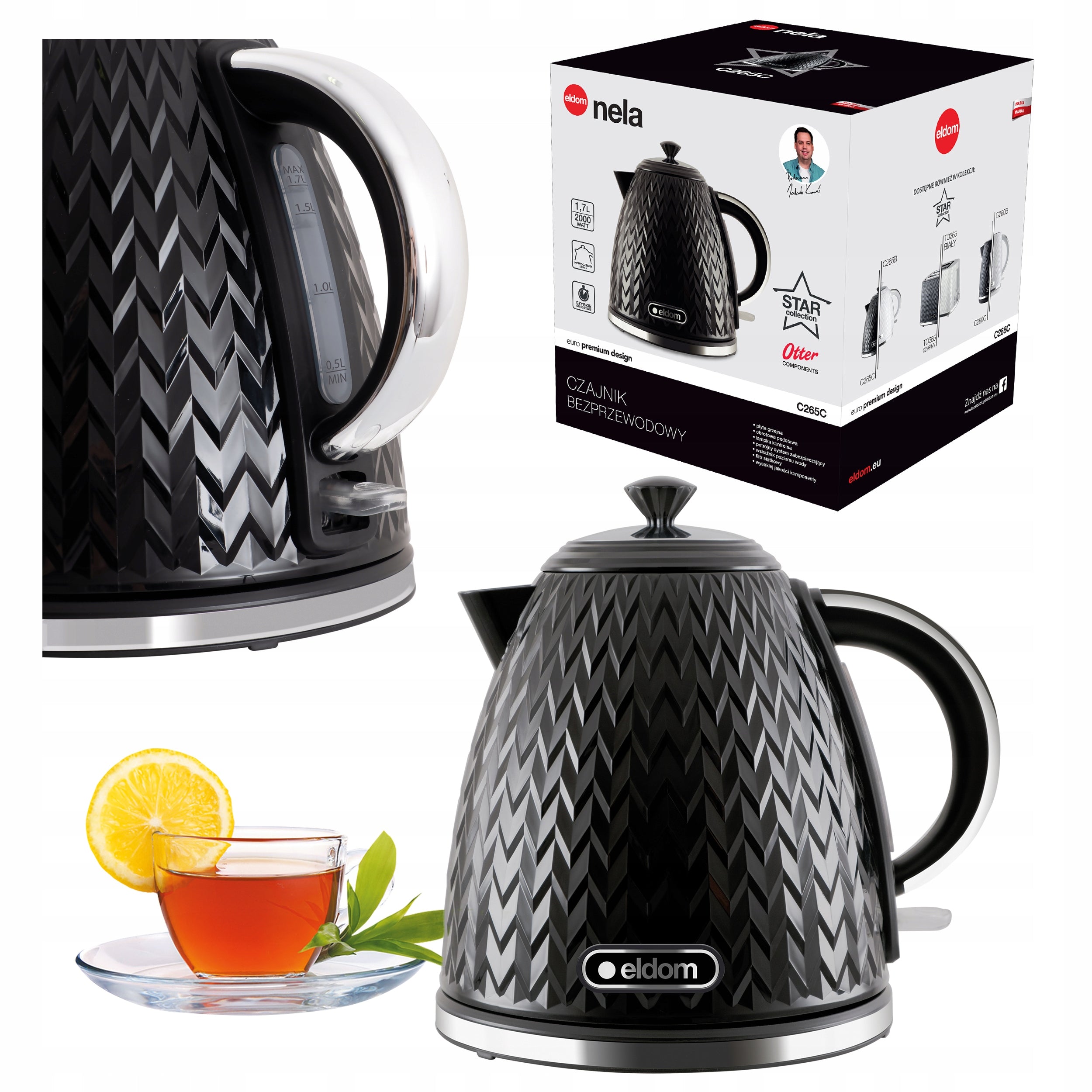 CORDLESS ELECTRIC KETTLE BLACK 2000W 1,7L ELDOM