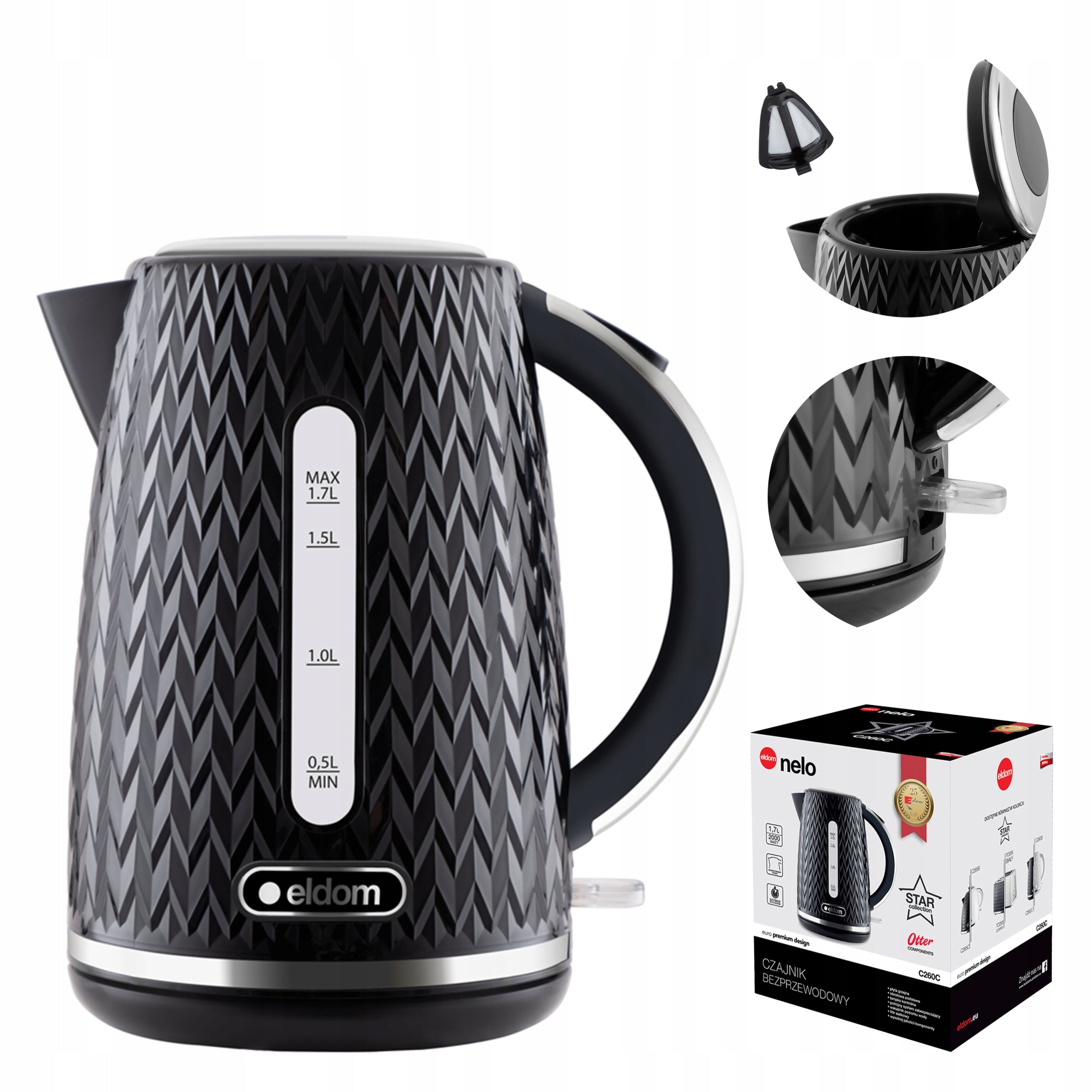 CORDLESS ELECTRIC KETTLE C260C ELDOM 1,7L 2000W BLACK