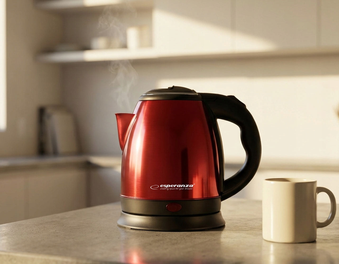 CORDLESS ELECTRIC KETTLE SMALL 1L 1350W STEEL ESPERANZA RED Model EKK128R