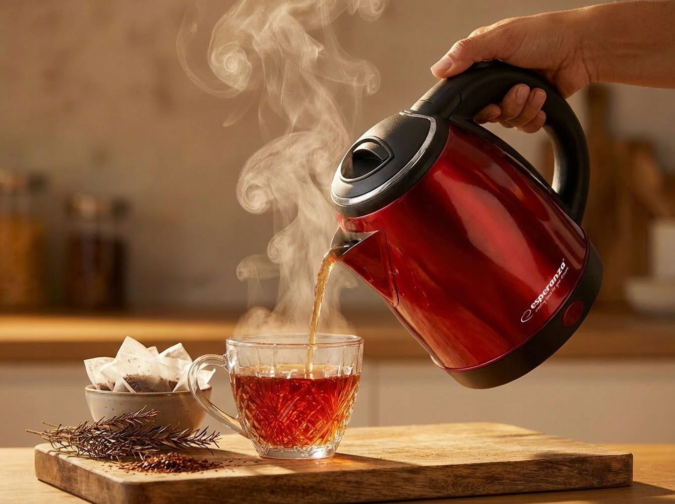 CORDLESS ELECTRIC KETTLE SMALL 1L 1350W STEEL ESPERANZA RED Power 1350 W