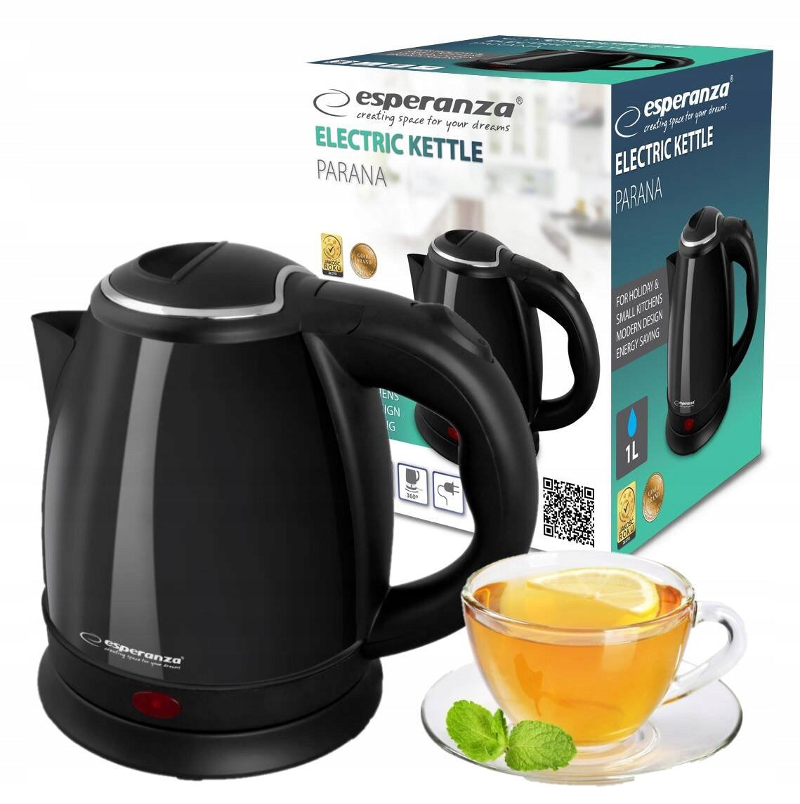 CORDLESS ELECTRIC KETTLE SMALL 1L 1350W STEEL ESPERANZA