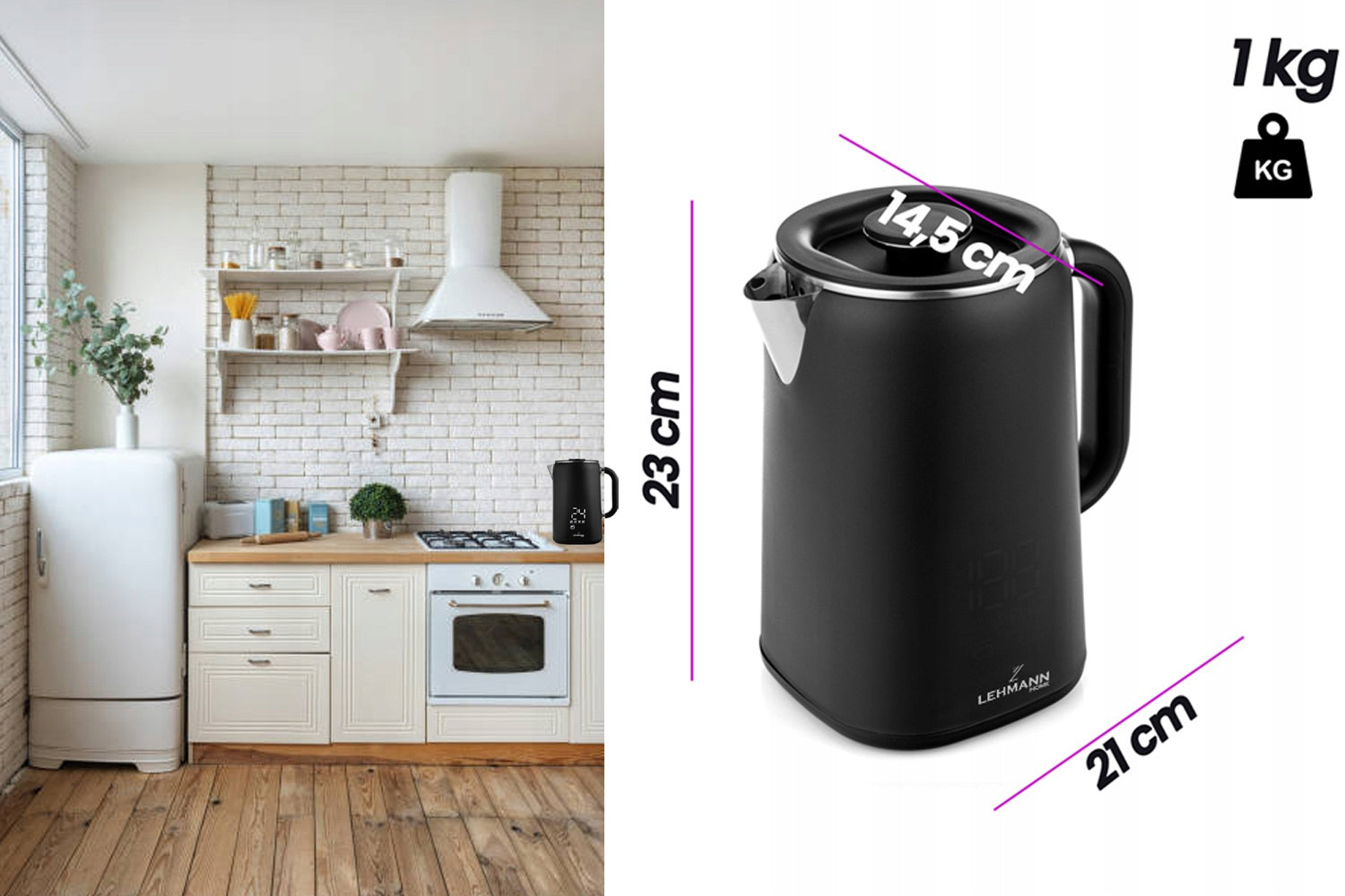 CORDLESS ELECTRIC KETTLE WITH TEMPERATURE CONTROL TOUCH LED 1,7L Capacity 1.7 l