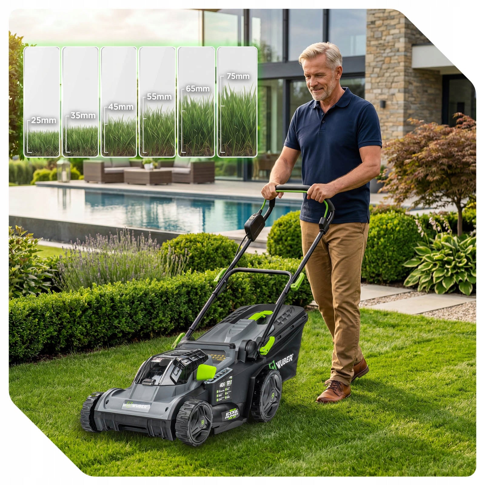 CORDLESS LAWN MOWER 40V BRUSHLESS 38CM 1xAKU 4 AH STRONG 40L Series W05801 KOSIARKA AKUMULATOROWA MOCNA 38CM