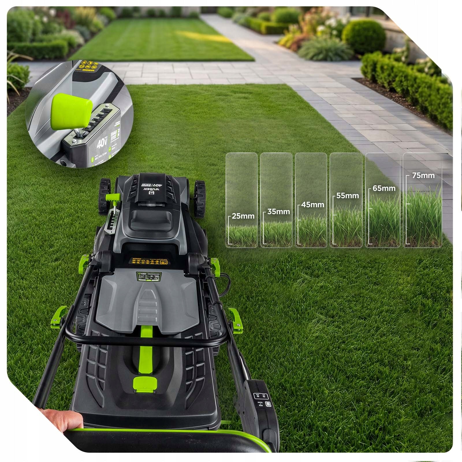 CORDLESS LAWN MOWER 40V BRUSHLESS 43CM 1xAKU 4 AH STRONG 45L Series W05802 KOSIARKA AKUMULATOROWA MOCNA 43CM