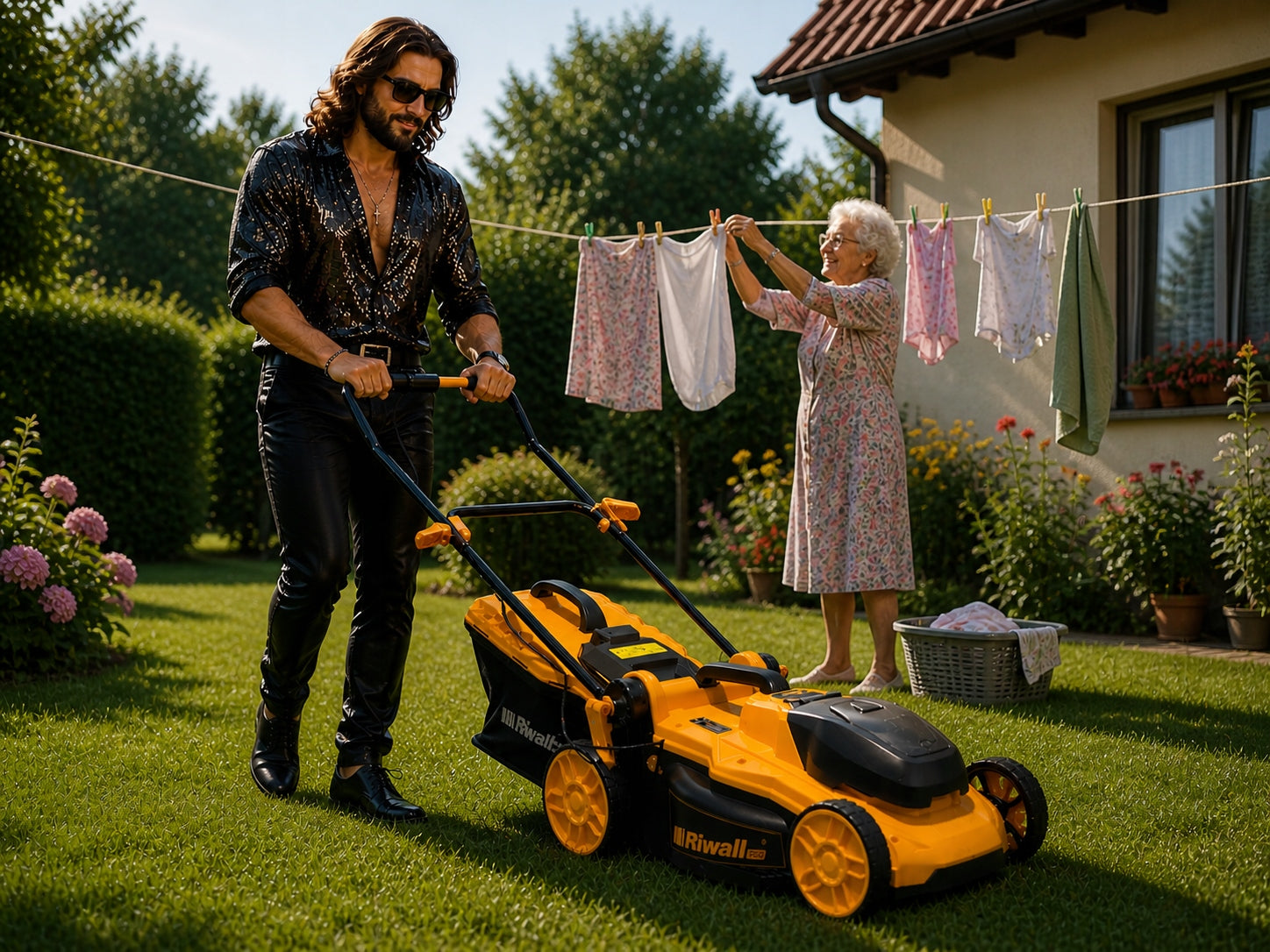 CORDLESS LAWN MOWER FOR GRASS 2X AKU 8 AH RIWALL 42cm Manufacturer code KOSIARKA DO TRAWY NA AKUMULATOR MOCNA LEKKA