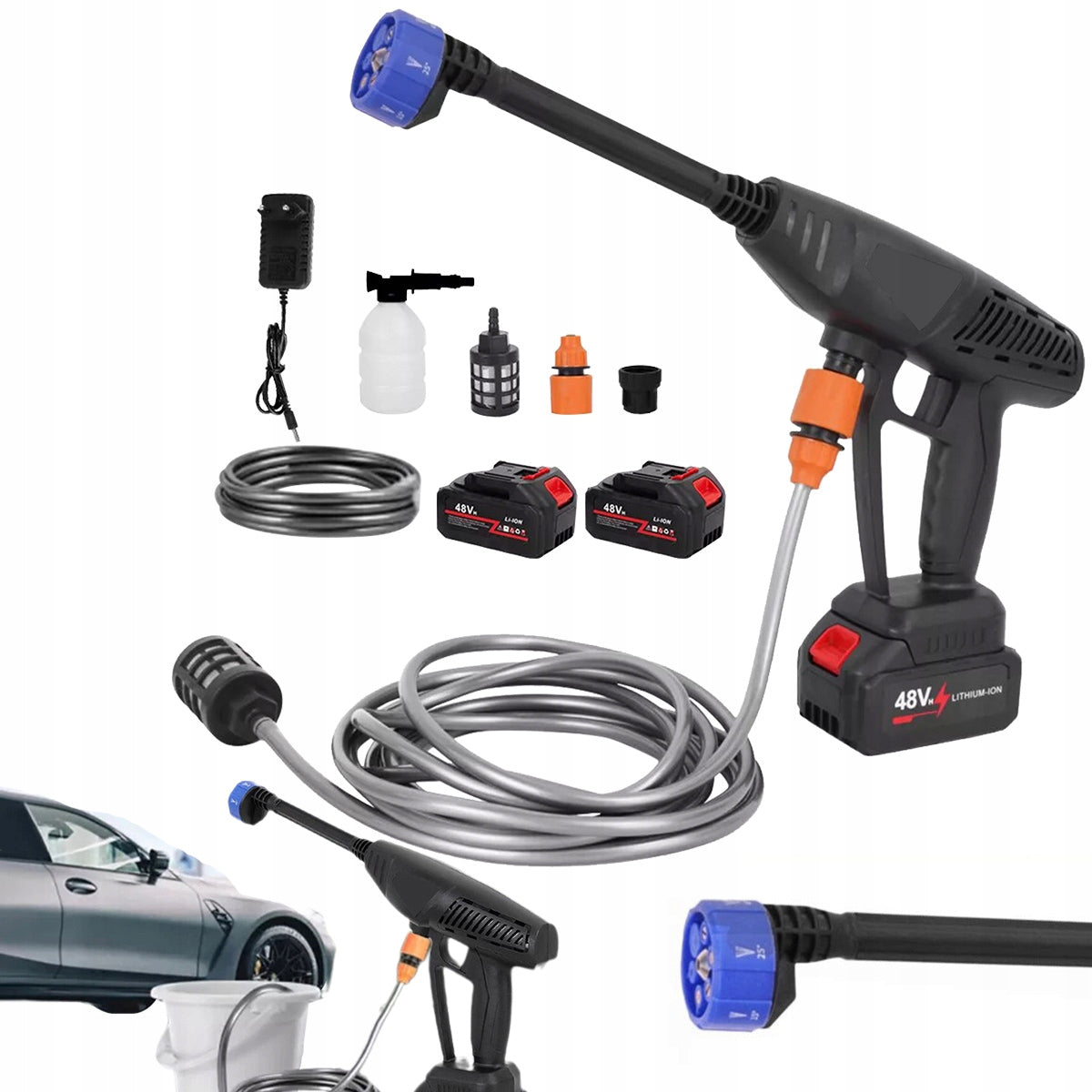 CORDLESS PRESSURE WASHER 100 BAR 2X AKU 48V MULTIFUNCTIONAL NOZZLE