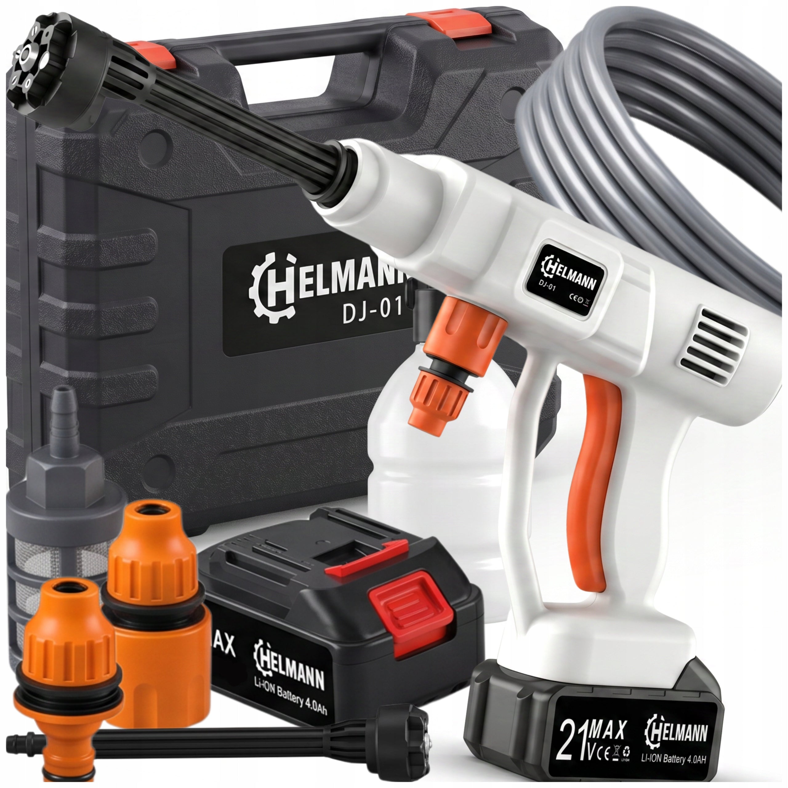CORDLESS PRESSURE WASHER 60BAR 2X AKU 4AH 21V 6IN1 NOZZLE MULTI SET