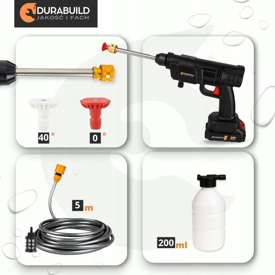 CORDLESS PRESSURE WASHER DURABUILD 30 BAR 500 IN 5 M Brand Durabuild