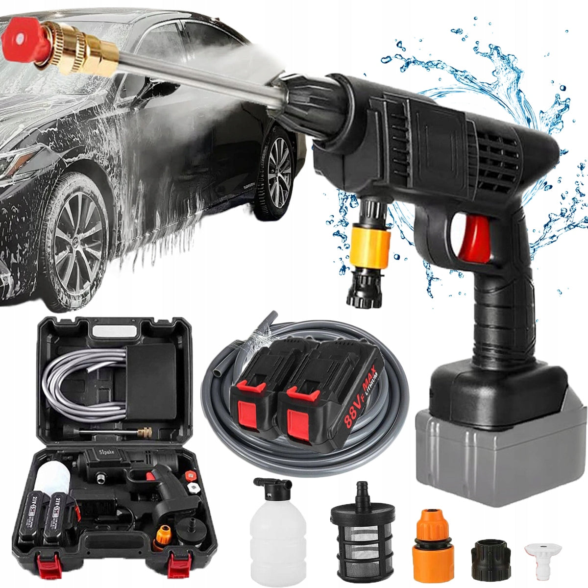 CORDLESS PRESSURE WASHER FOR GARDEN, WINDOWS AND CUBES SET STRONG+2AKU