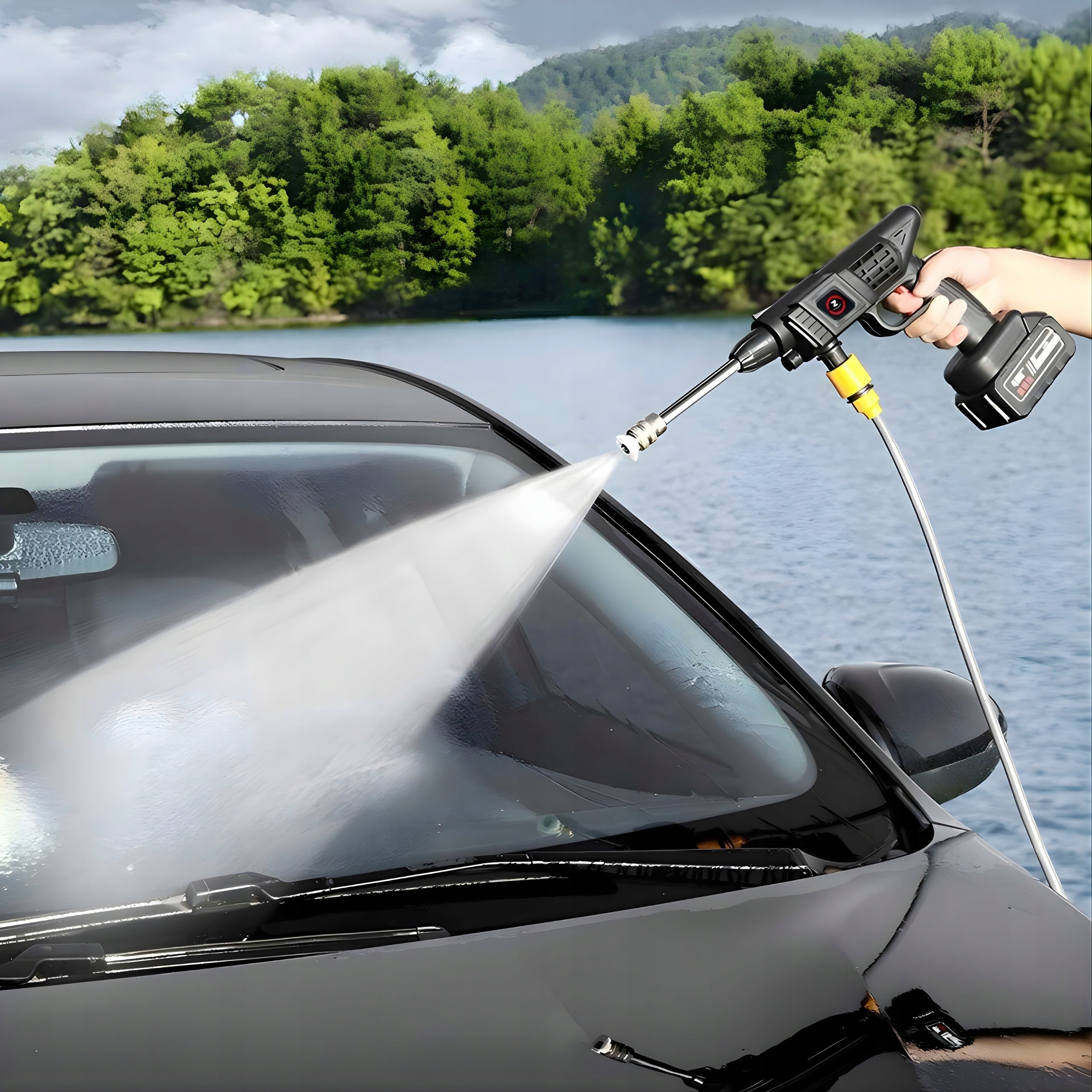 CORDLESS PRESSURE WASHER FOR GARDEN WINDOWS CUBE 2X AKU NOZZLE SET Manufacturer code PW-1 Żółta 30Bar