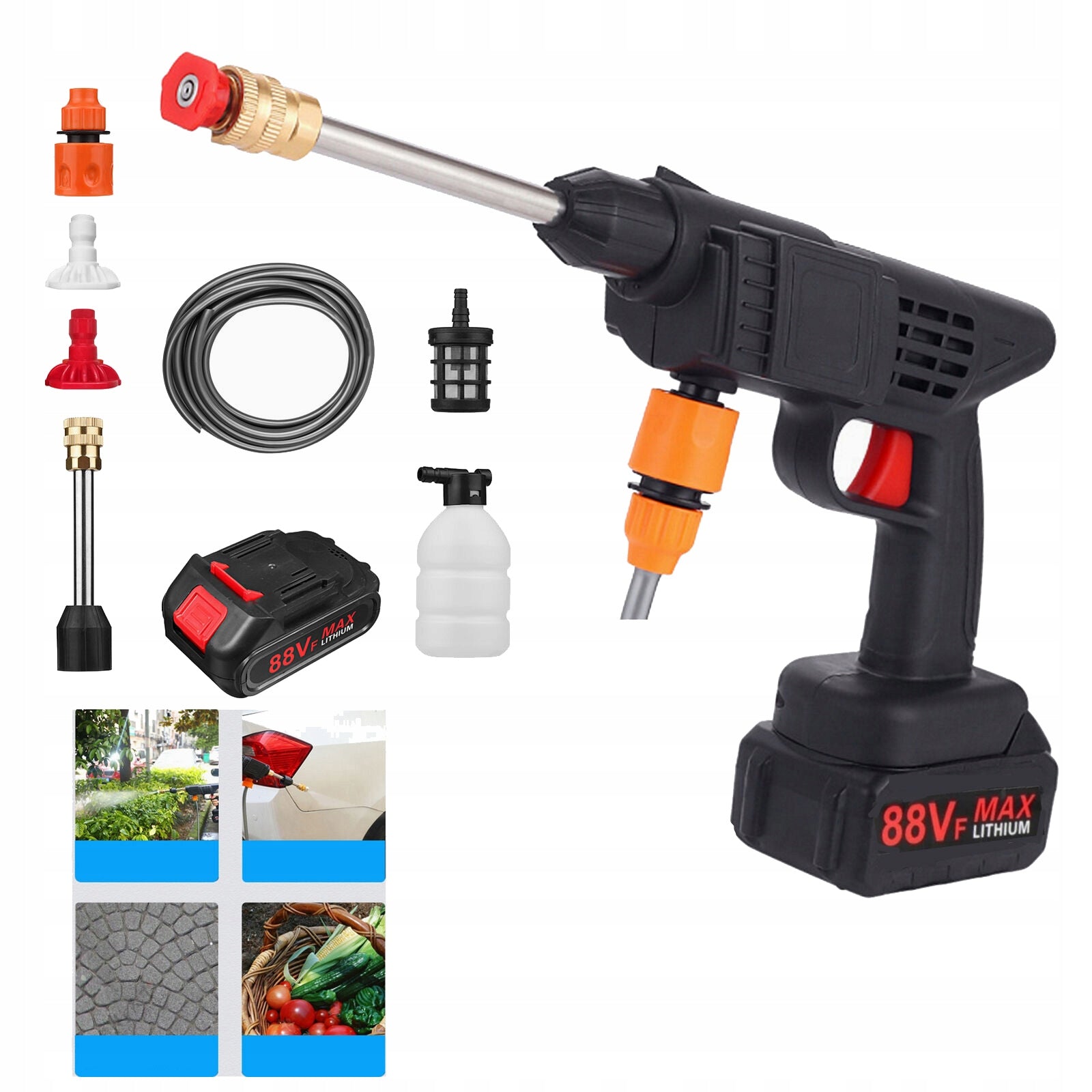 CORDLESS PRESSURE WASHER HIGH PRESSURE GUN +2 AKU 10000mAh