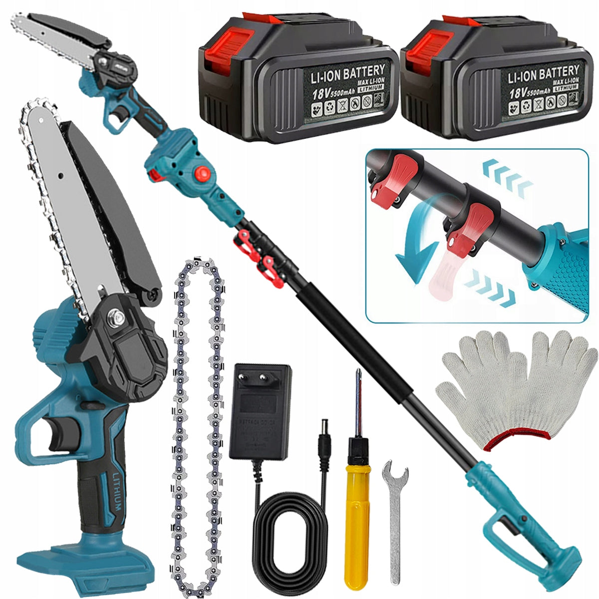 CORDLESS SAW 6" + 1,1-2M BOOM TELESCOPE 2x5500mAh TOOL SET