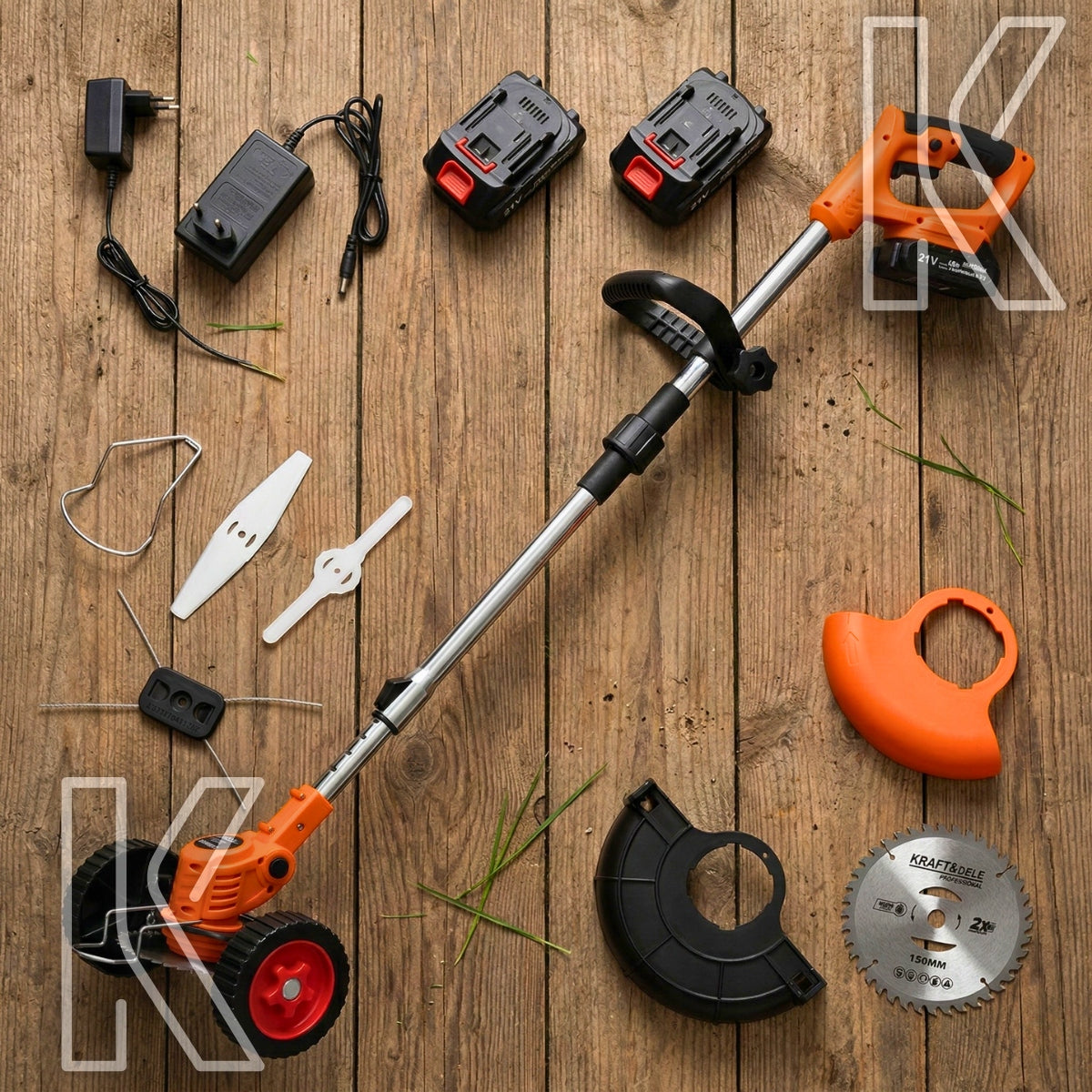 CORDLESS TRIMMER SCYTHE BRUSH CUTTER ON WHEELS 2X 21V 2AH MEGA SET Packaging status original