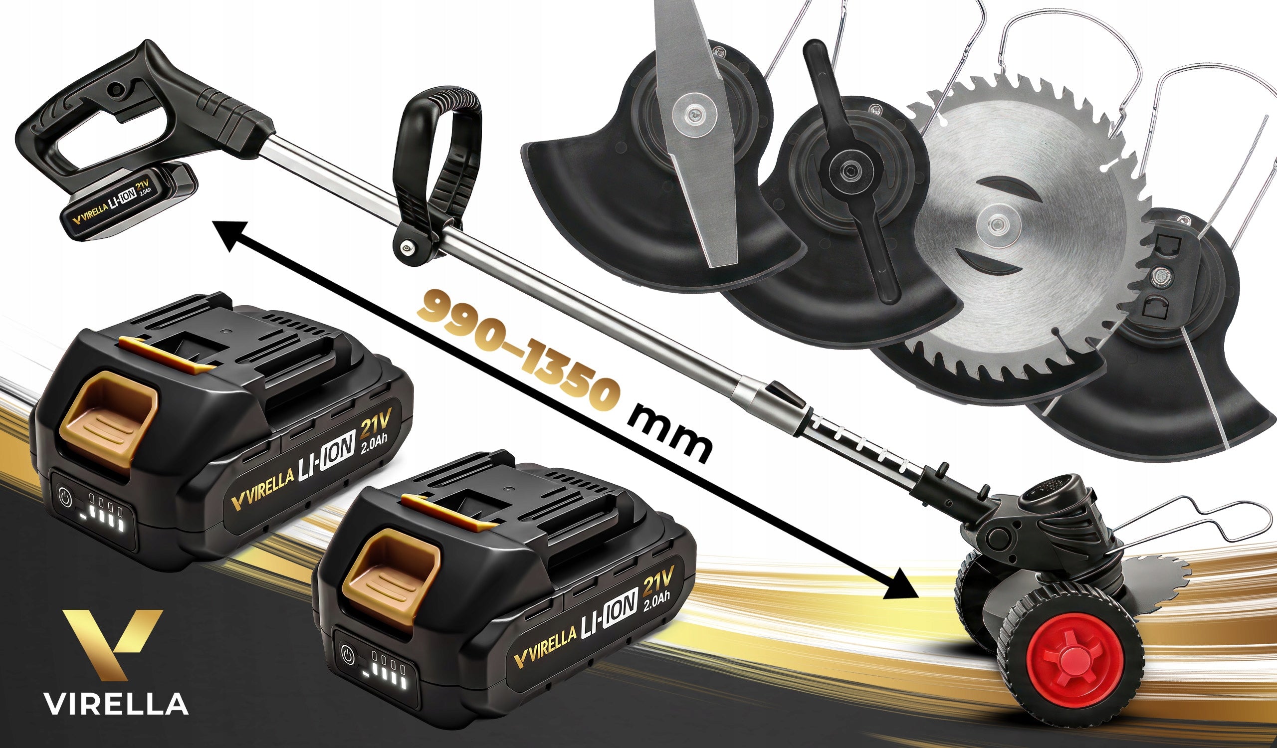 CORDLESS TRIMMER SCYTHE BRUSH CUTTER ON WHEELS 2X 21V 2Ah SET 53IN1 Brand Virella