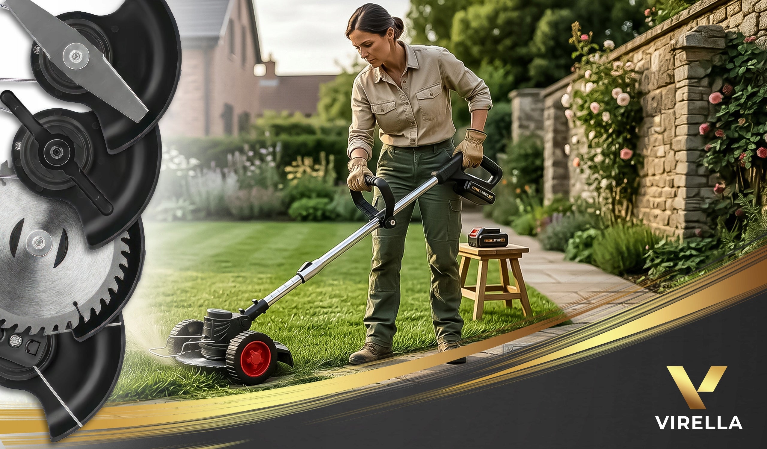 CORDLESS TRIMMER SCYTHE BRUSH CUTTER ON WHEELS 2X 21V 2Ah SET 53IN1 Power supply rechargeable battery