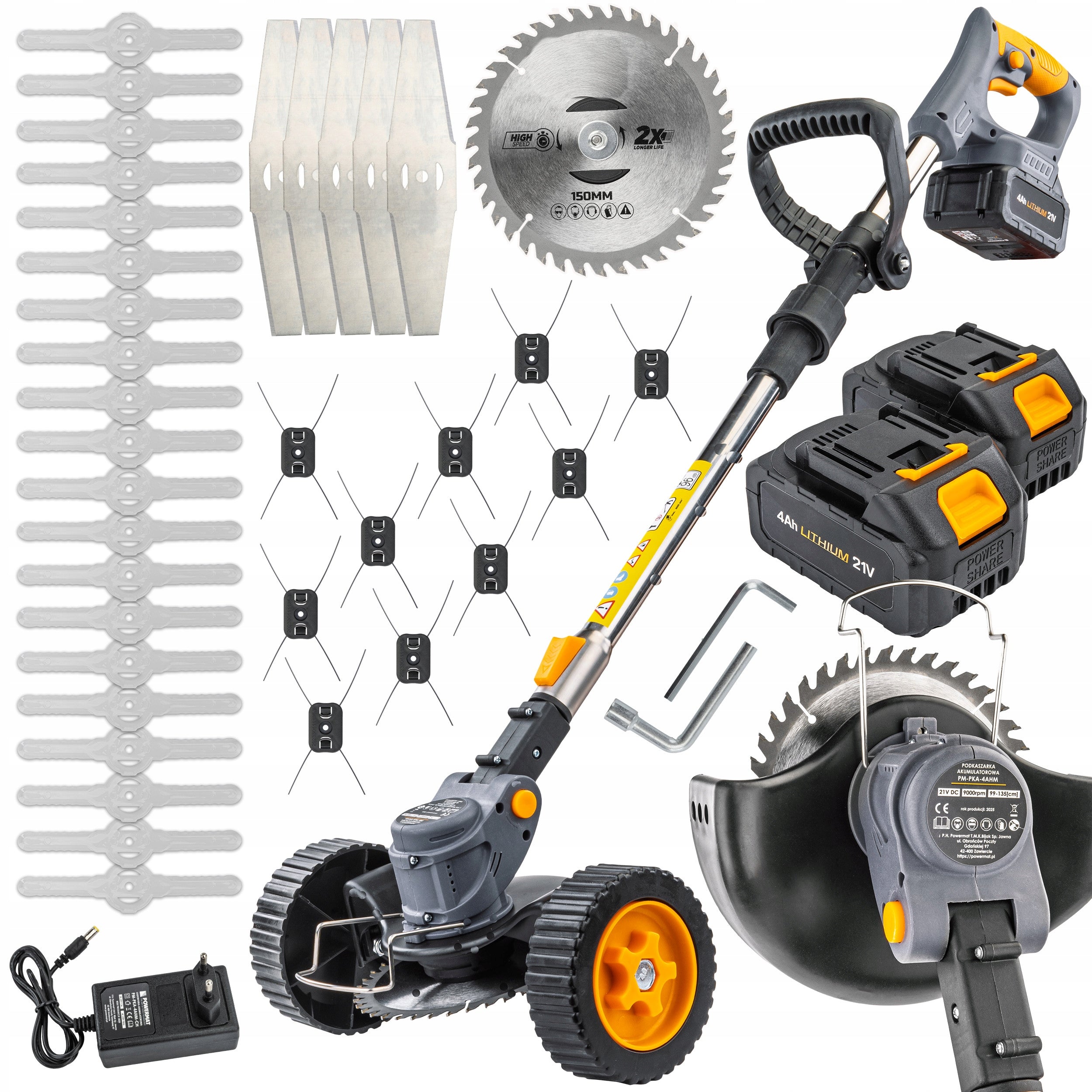 CORDLESS TRIMMER SCYTHE BRUSH CUTTER ON WHEELS 2X 21V 4AH MEGA SET