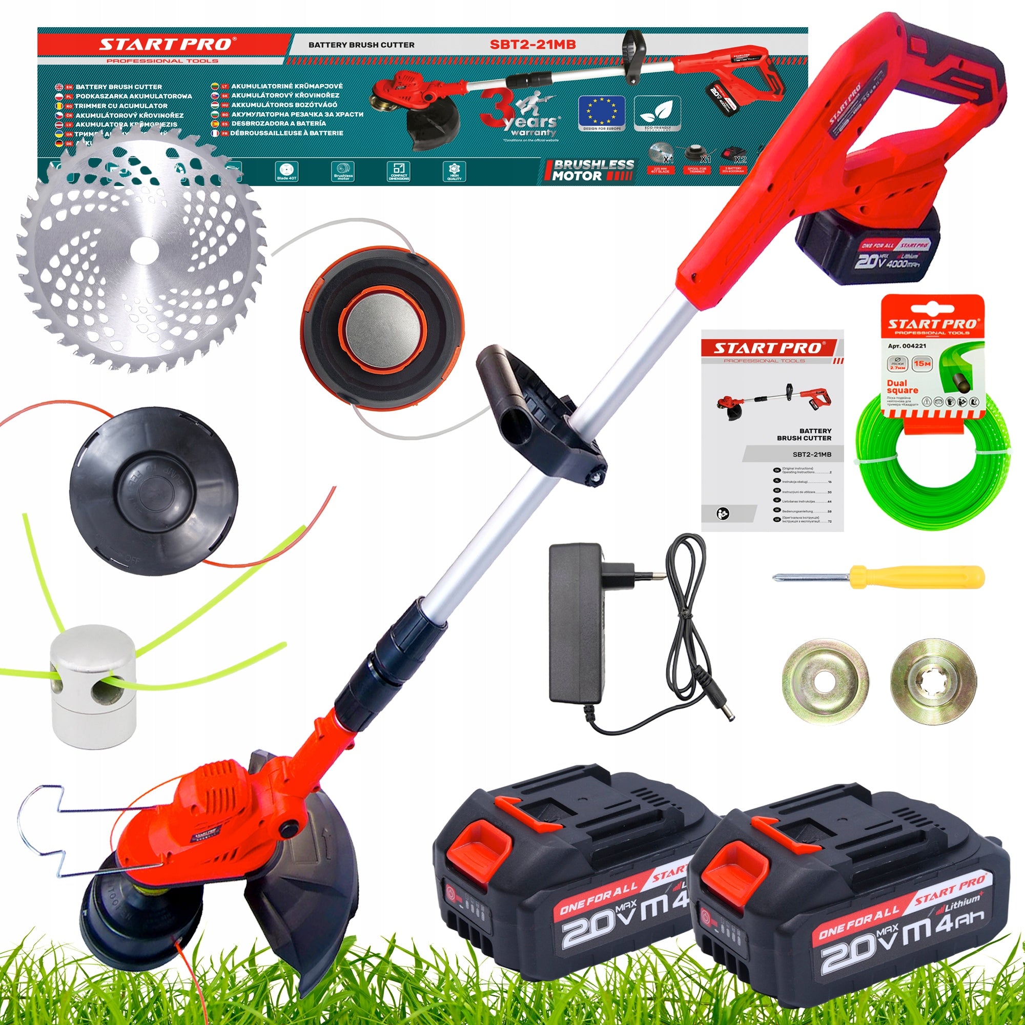CORDLESS TRIMMER SCYTHE GRASS TRIMMER 2x4Ah +3 HEADS +LINE