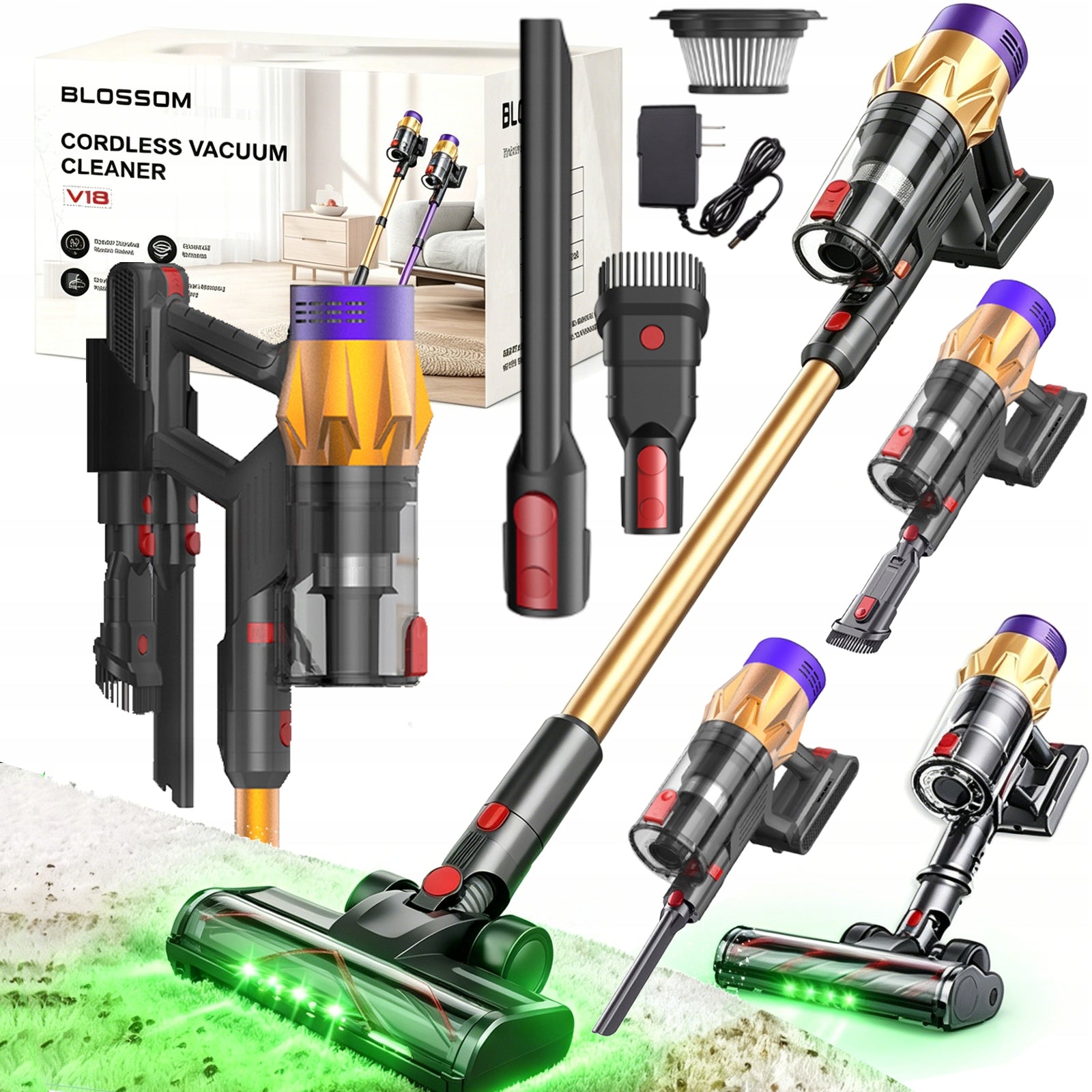 CORDLESS UPRIGHT LED VACUUM CLEANER BLOSSOM V18 550W 50KPA HOME CAR