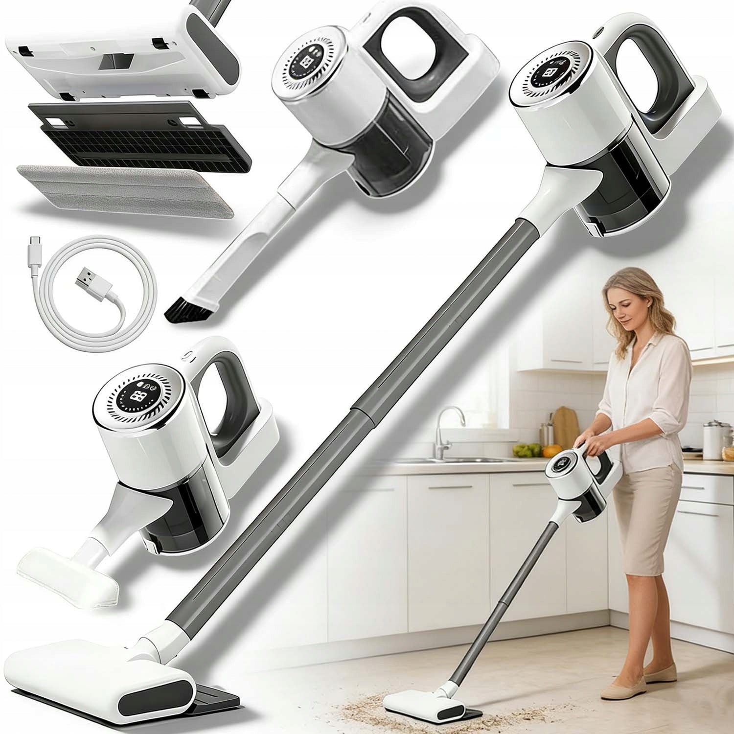 CORDLESS VACUUM CLEANER CORDLESS POWERFUL HANDHELD 3 FILTERS 2000MAH