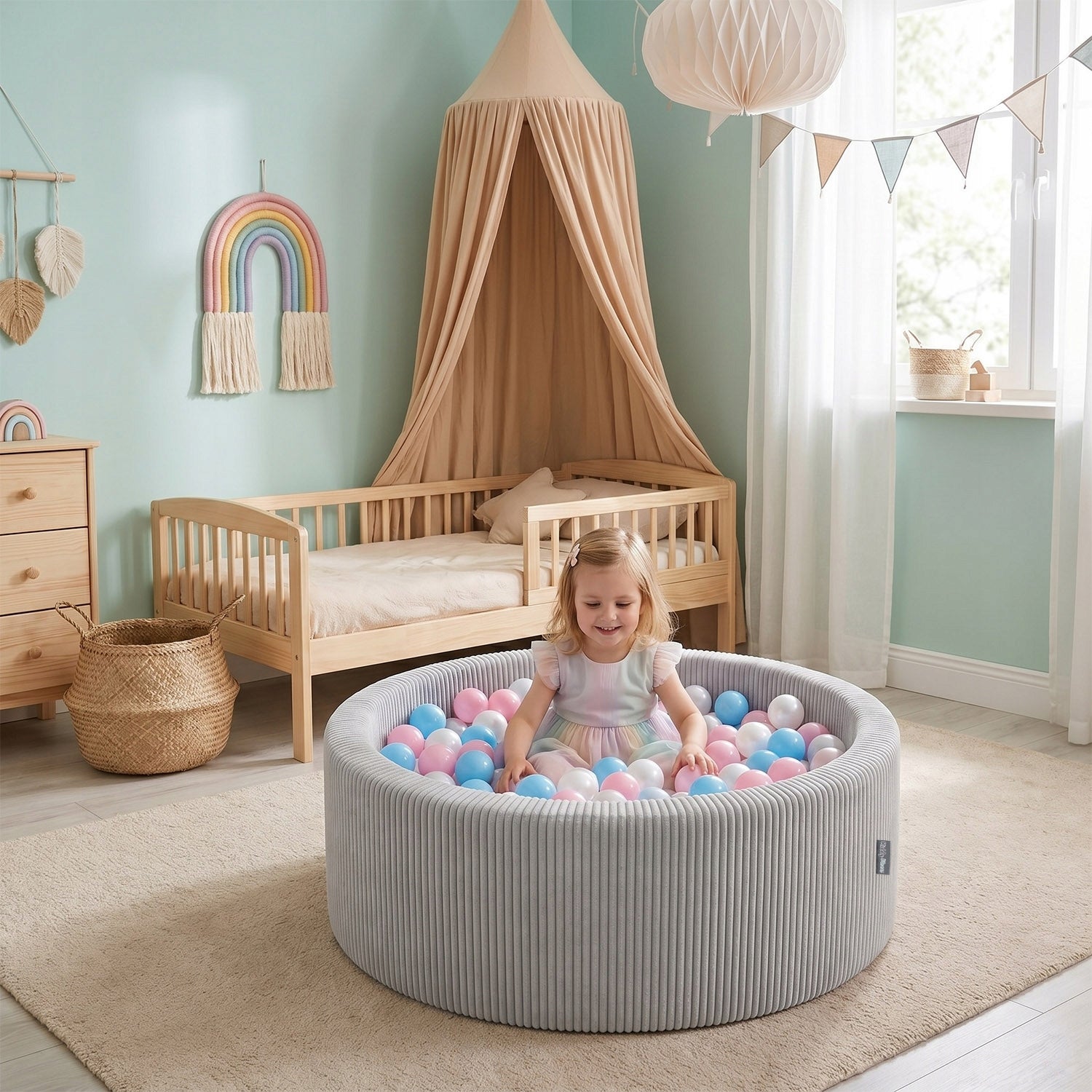 CORDUROY Pool with Balls 90x30 cm 200 Balls Playpen for children Kiddymoon Minimum kid's age 1