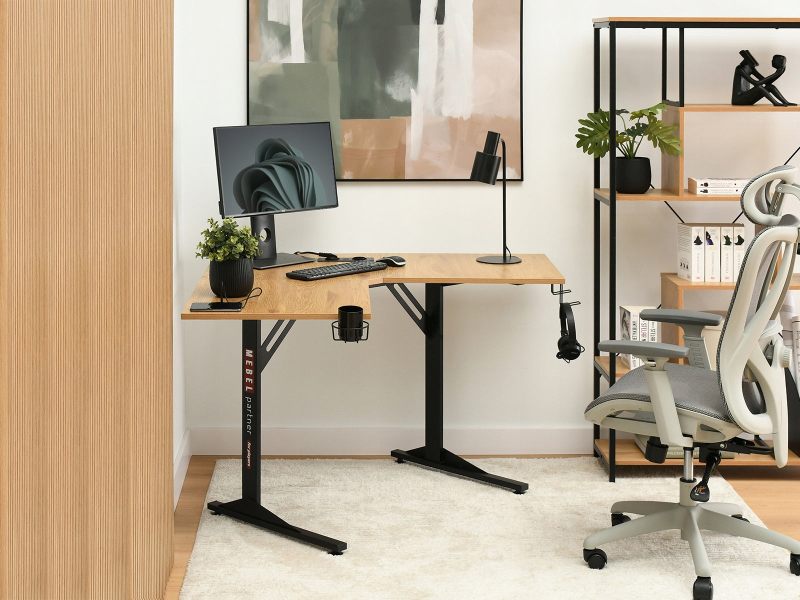 CORNER COMPUTER DESK MADS C OAK BLACK WITH SOCKET 220 USB ORGANIZER Manufacturer code 5907698689379