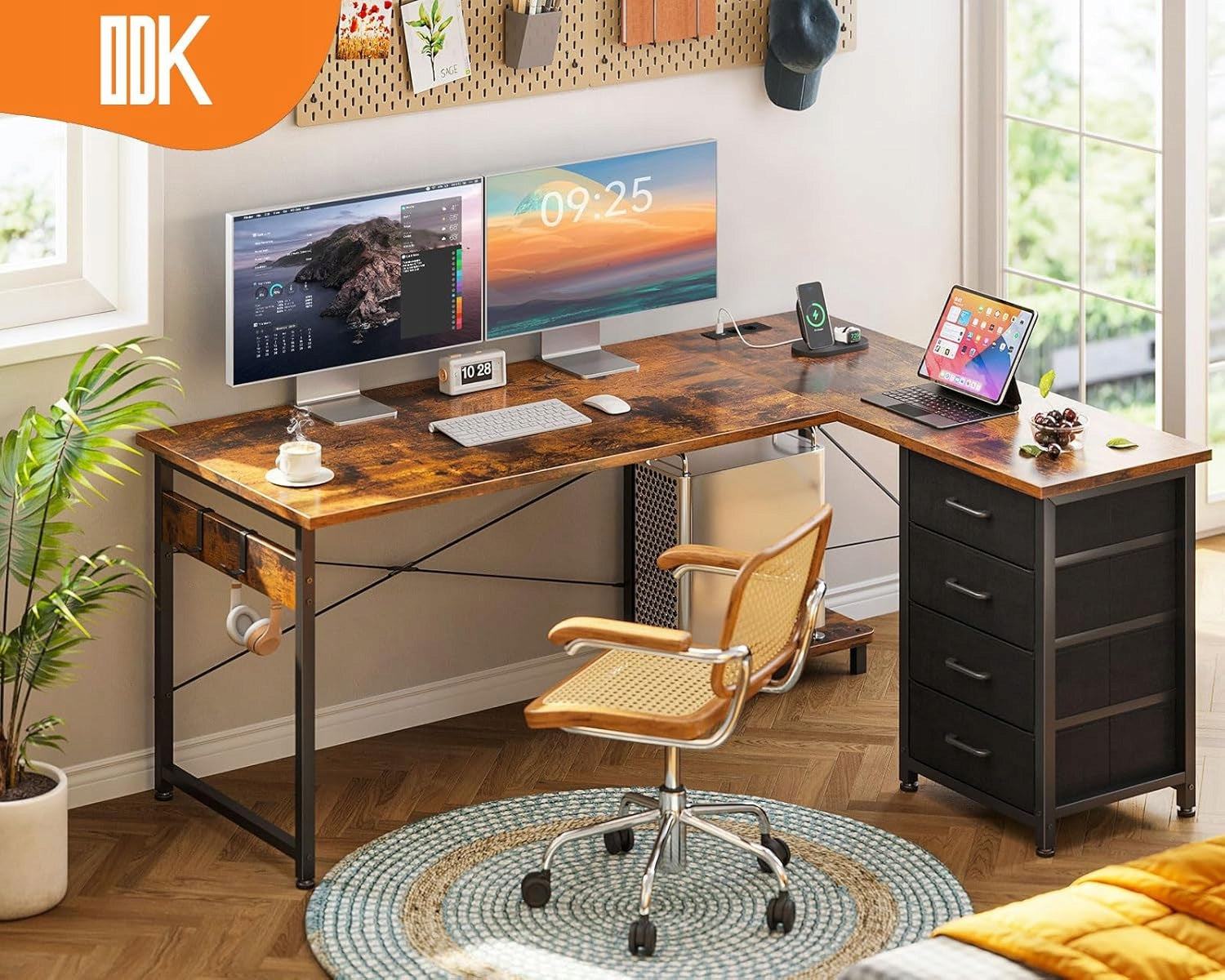 CORNER COMPUTER DESK WITH DRAWERS STAND FOR PC BUILT-IN OUTLETS EAN (GTIN) 0099592935012