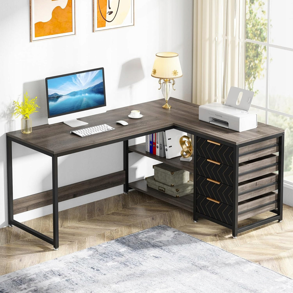 CORNER DESK LARGE HOME OFFICE STAND WITH DRAWERS WITH GAMING BOOKCASE Manufacturer code BIURKO NAROŻNE WYSOKIEJ JAKOŚCI WYKONANIE
