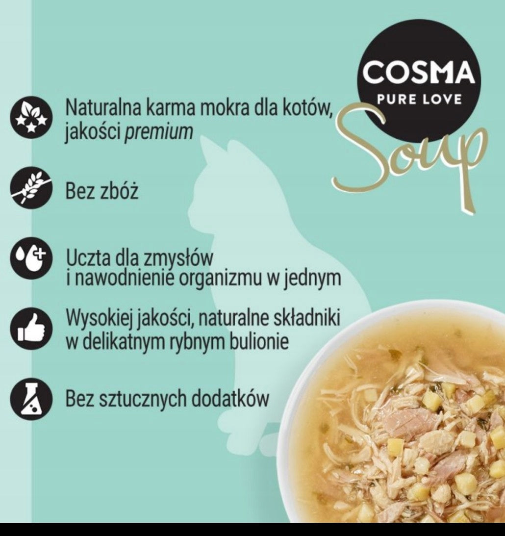 COSMA Soup Chicken Breast Soup with Asparagus Cat Treat Wet Food 40g Packaging status original
