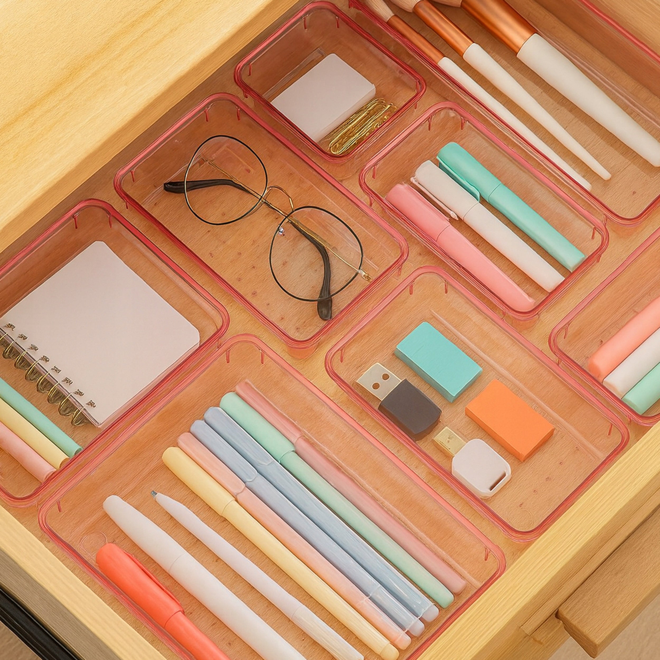 COSMETIC DRAWER ORGANIZERS CLEAR UTENSILS SET OF 25 Packaging status original