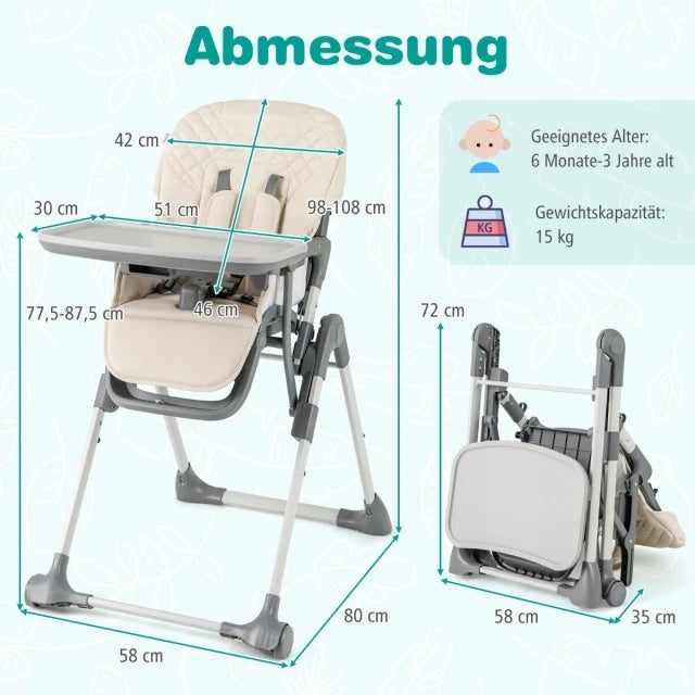 COSTWAY Highchair Reclining Function BEIGE Brand Baby Mix