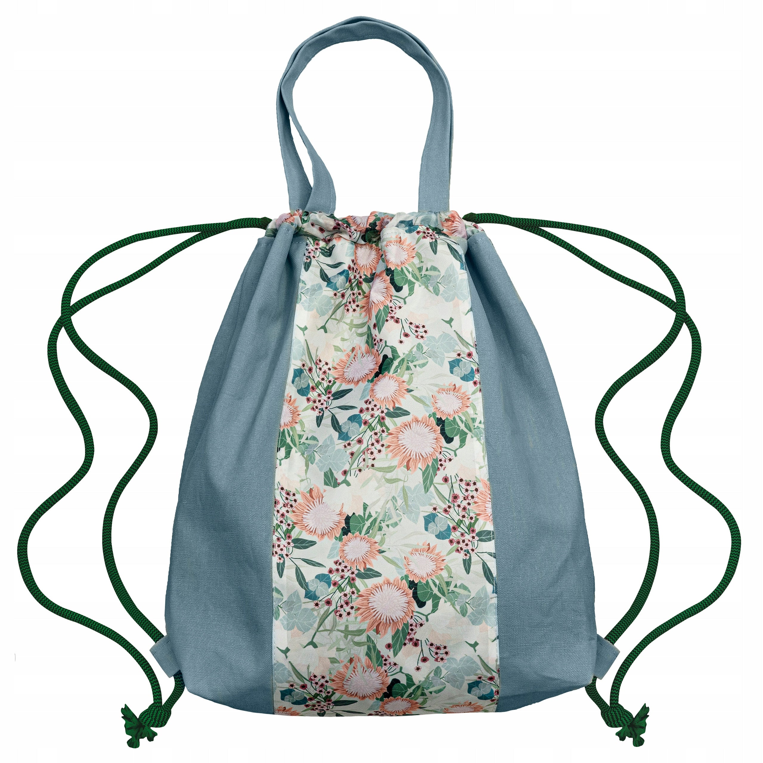 COTTON BACKPACK WITH FLOWERS 38x42cm BLUE URBAN SCHOOL HIKING