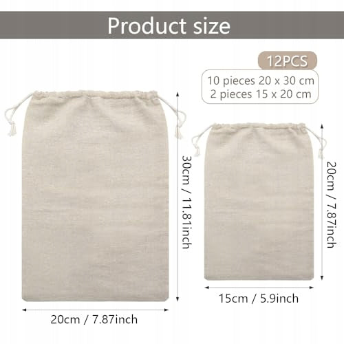 COTTON BAGS WITH DRAWSTRING 20X30 CM DIY NATURAL POUCHES 12 PCS. Manufacturer code Bez marki